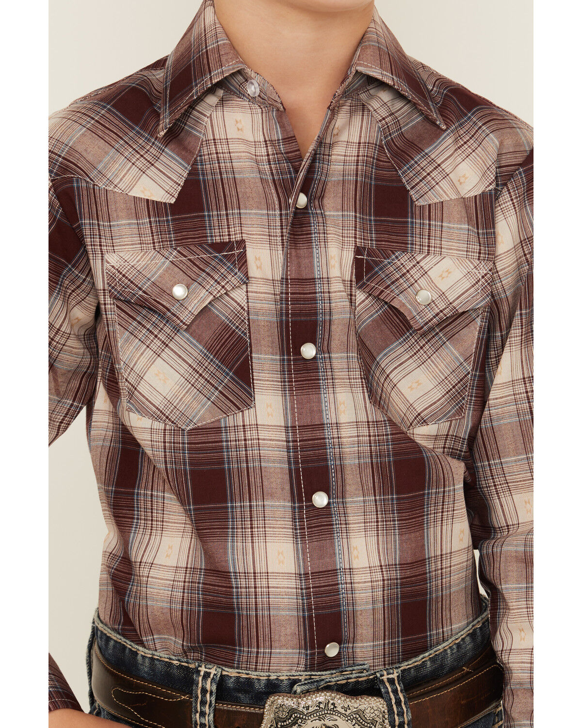 Ely Walker Boys' Plaid Print Long Sleeve Pearl Snap Western Shirt