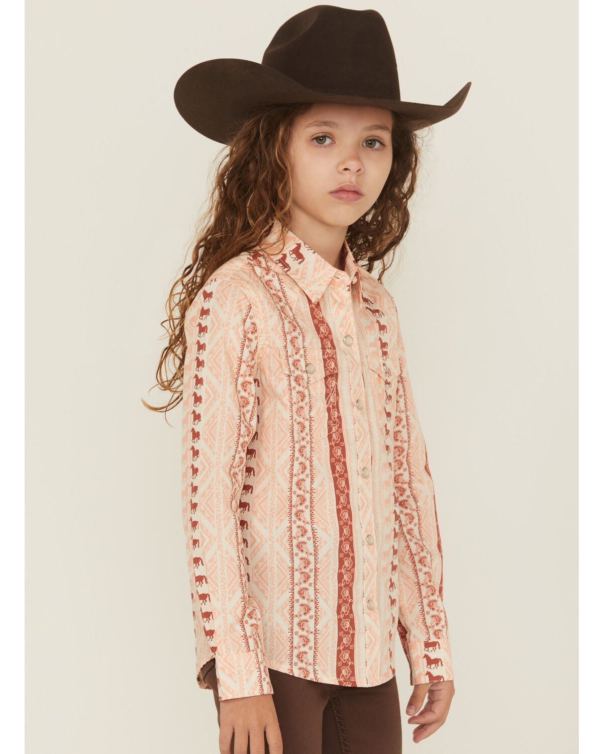 Wrangler Girls' Horse Striped Print Long Sleeve Snap Western Shirt