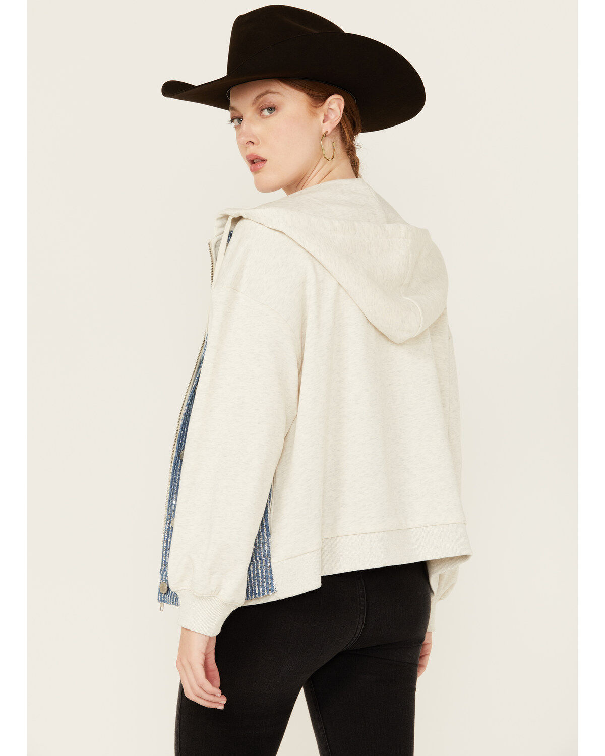 Miss Me Women's Denim Sequins Zip-Up Hoodie