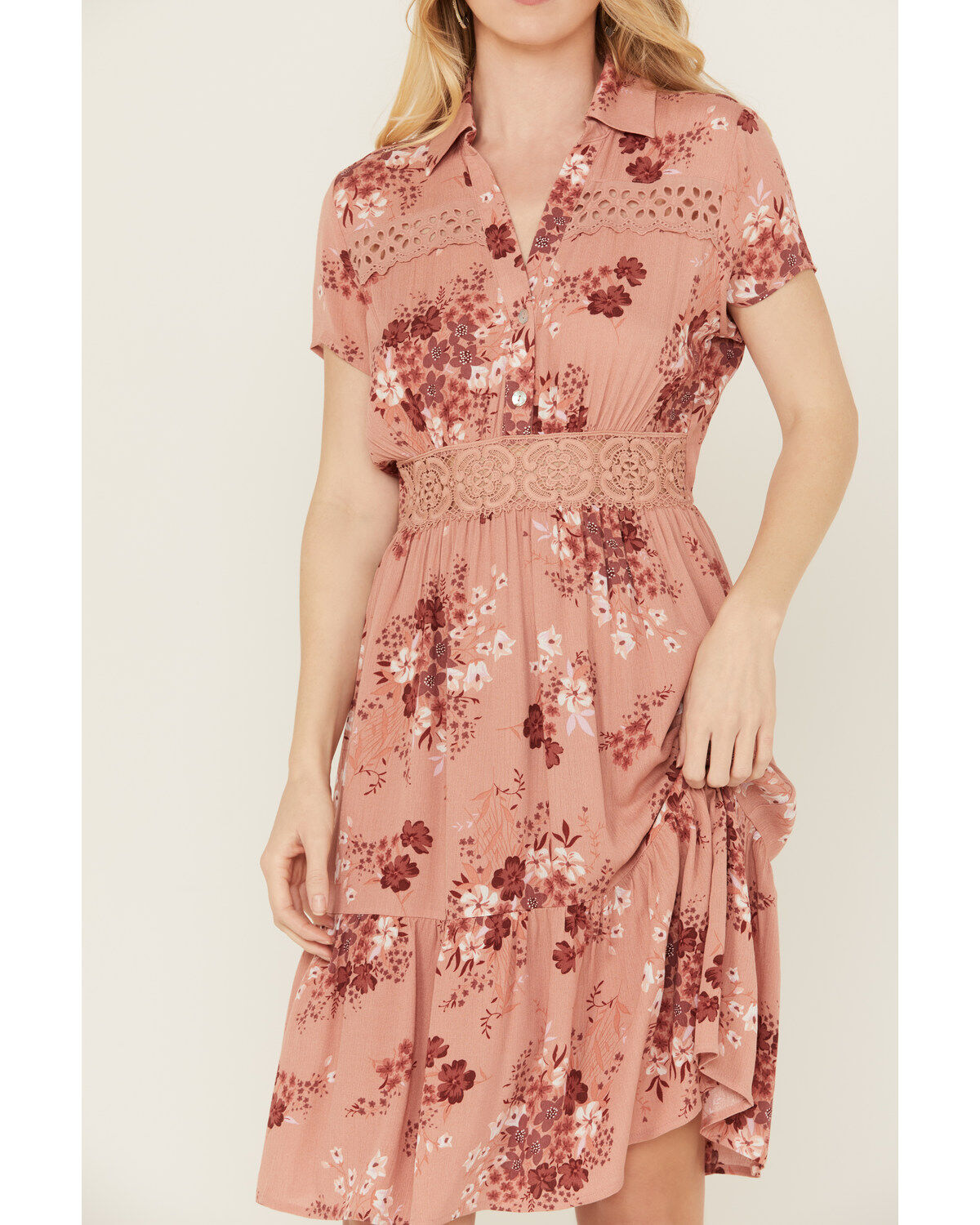 Wild Moss Women's Lace Trim Midi Dress