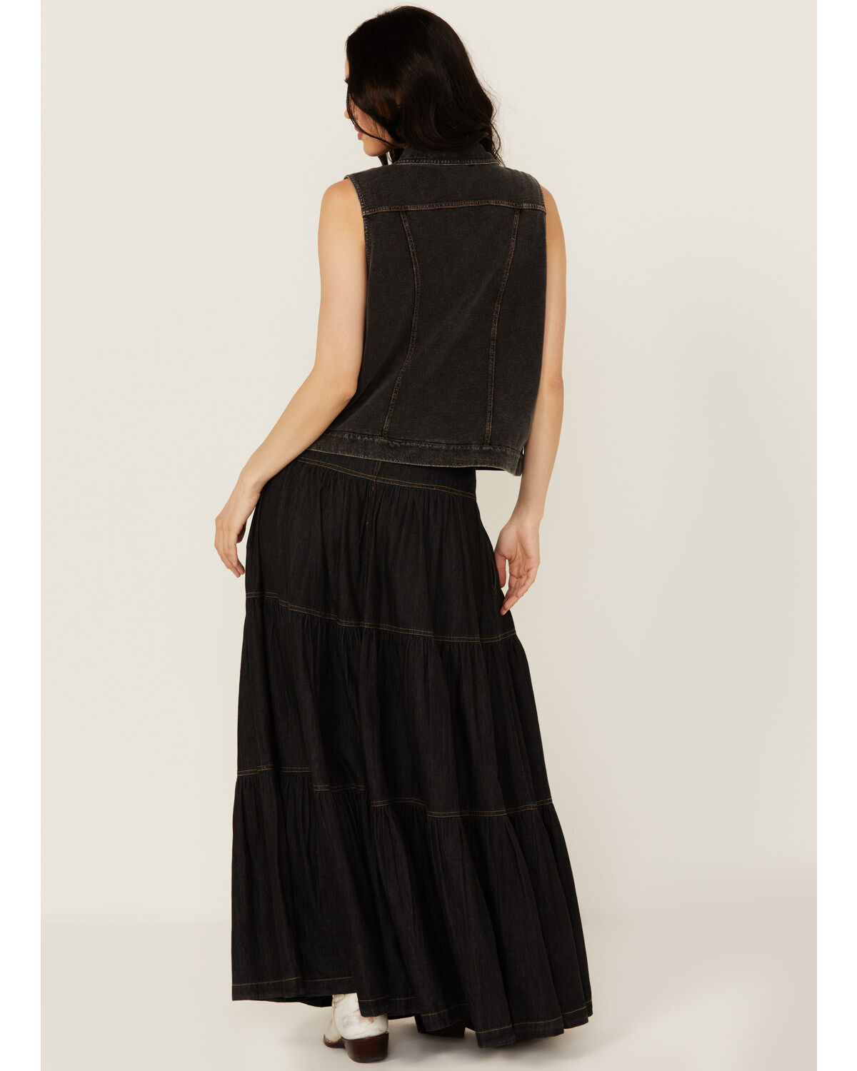 Revel Women's Tiered Denim Maxi Skirt