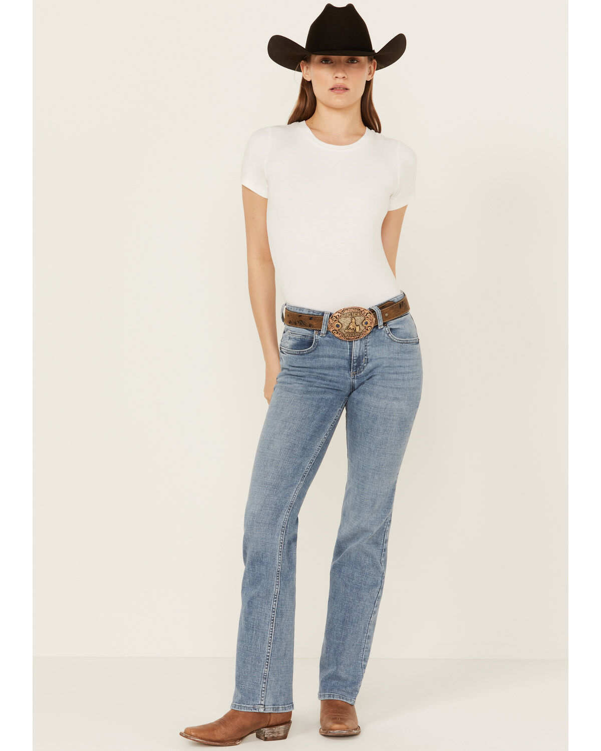 Wrangler Women's Essential Jayne Dark Wash Mid Rise Bootcut Stretch Denim Jeans