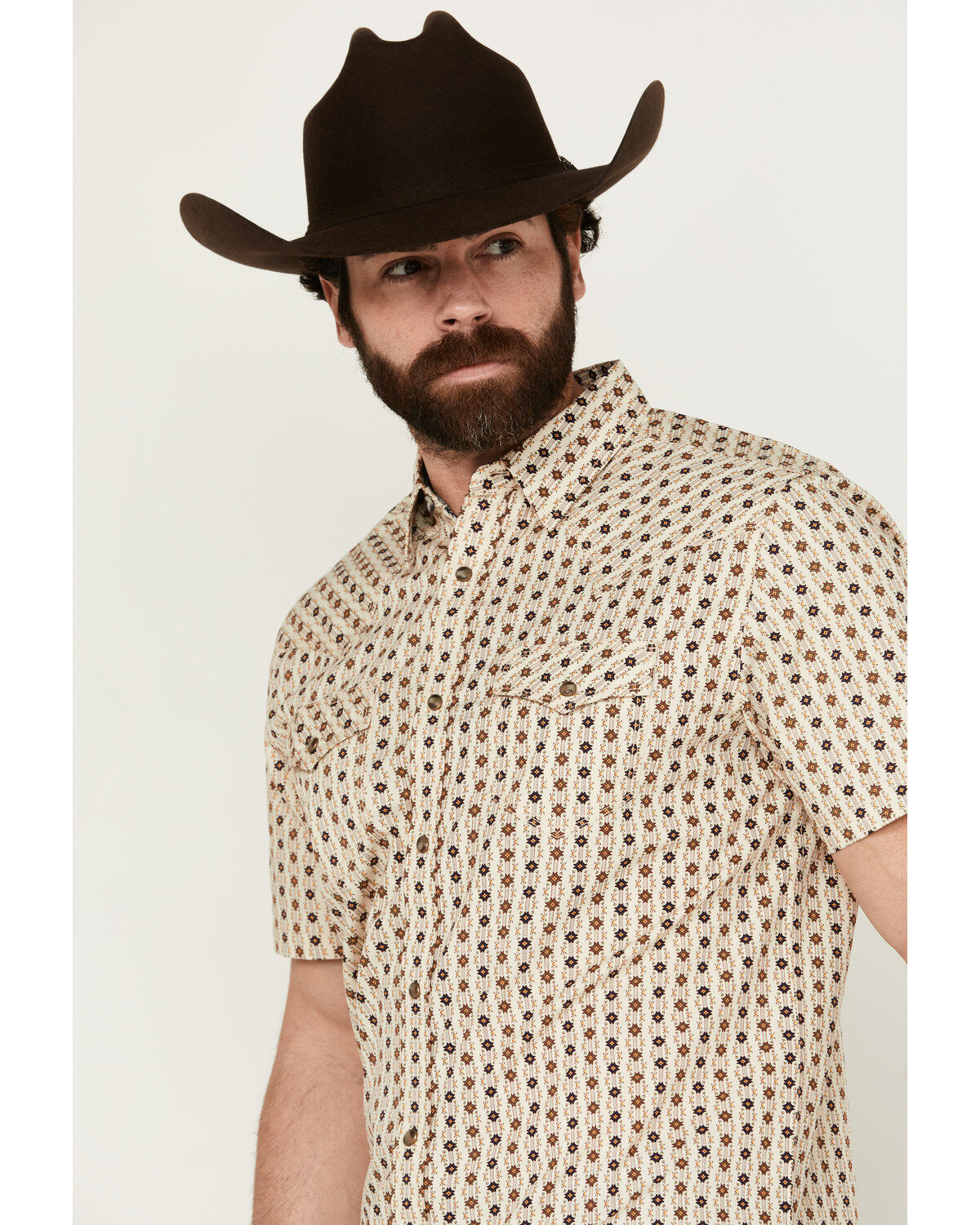 Moonshine Spirit Men's Spurs Floral Striped Short Sleeve Snap Western Shirt