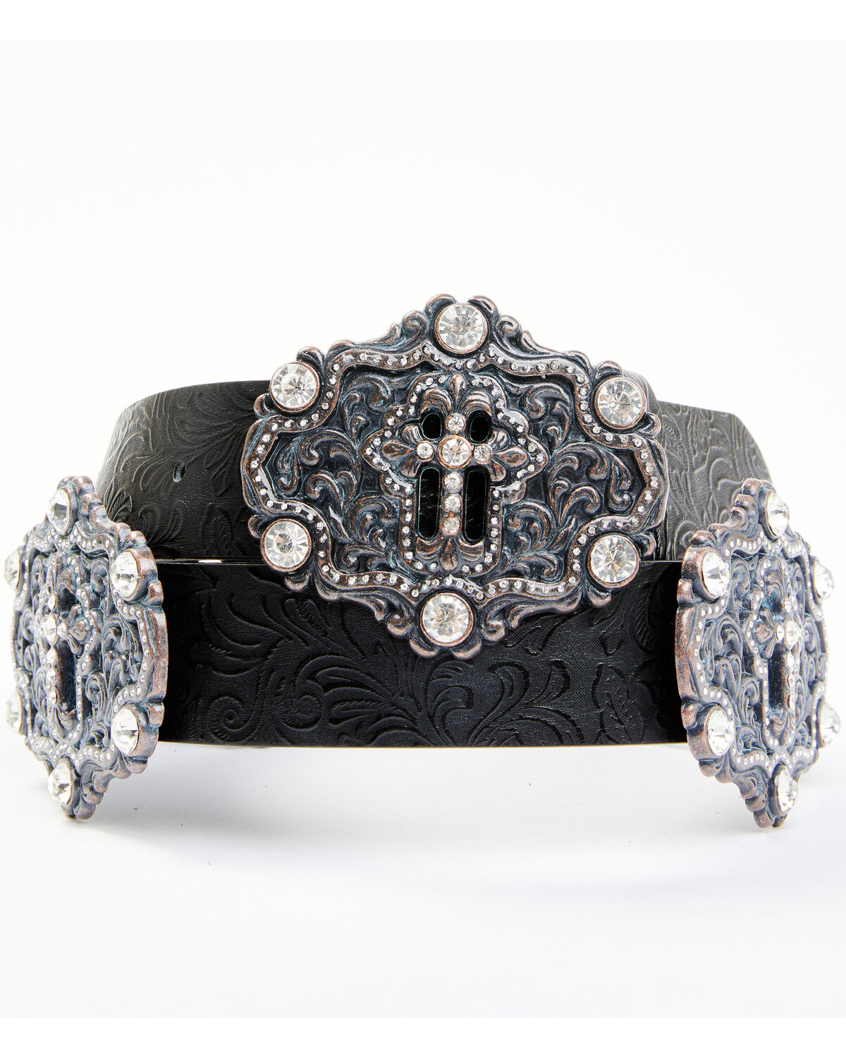 Shyanne Women's Cross Concho Tooled Strap Belt