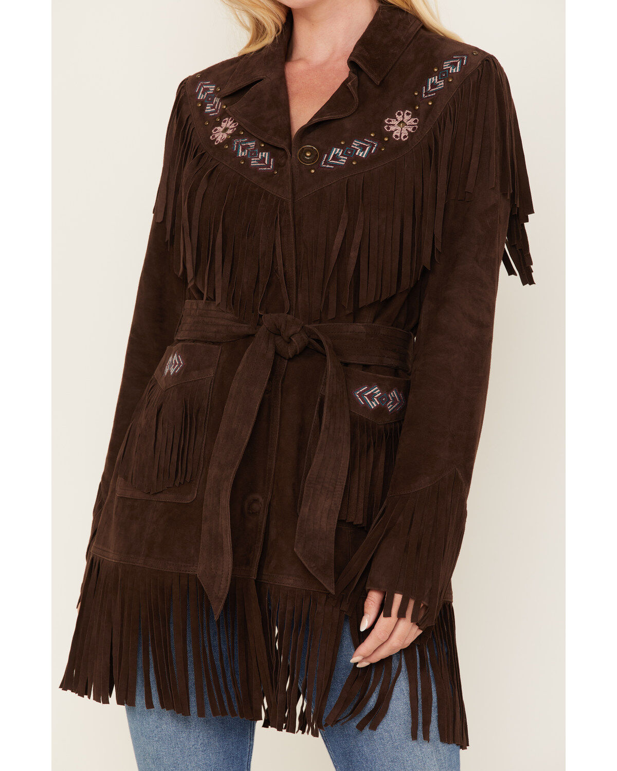Idyllwind Women's Batavia Embroidered Fringe Suede Coat