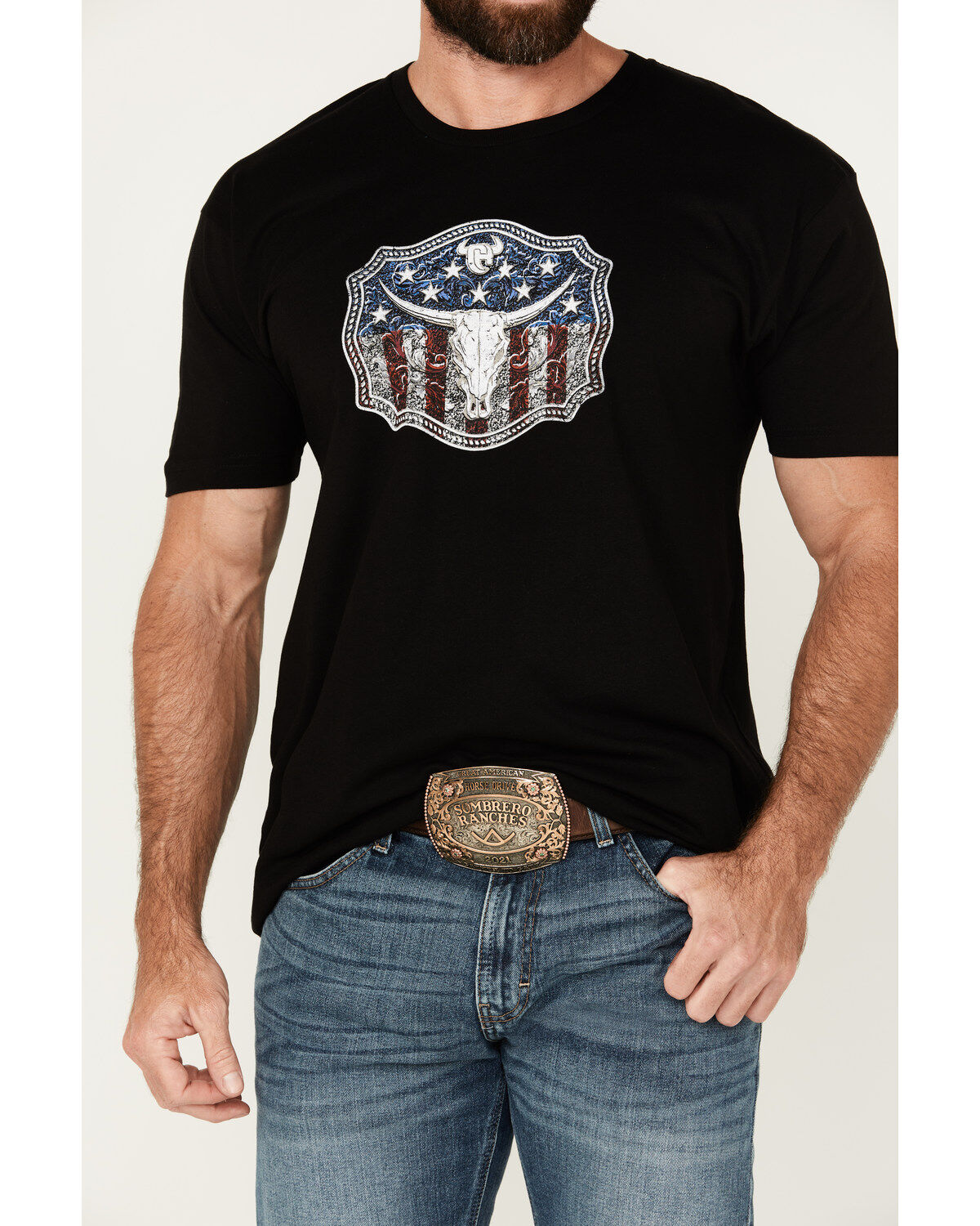 Cowboy Hardware Men's American Flag Buckle Short Sleeve T-Shirt