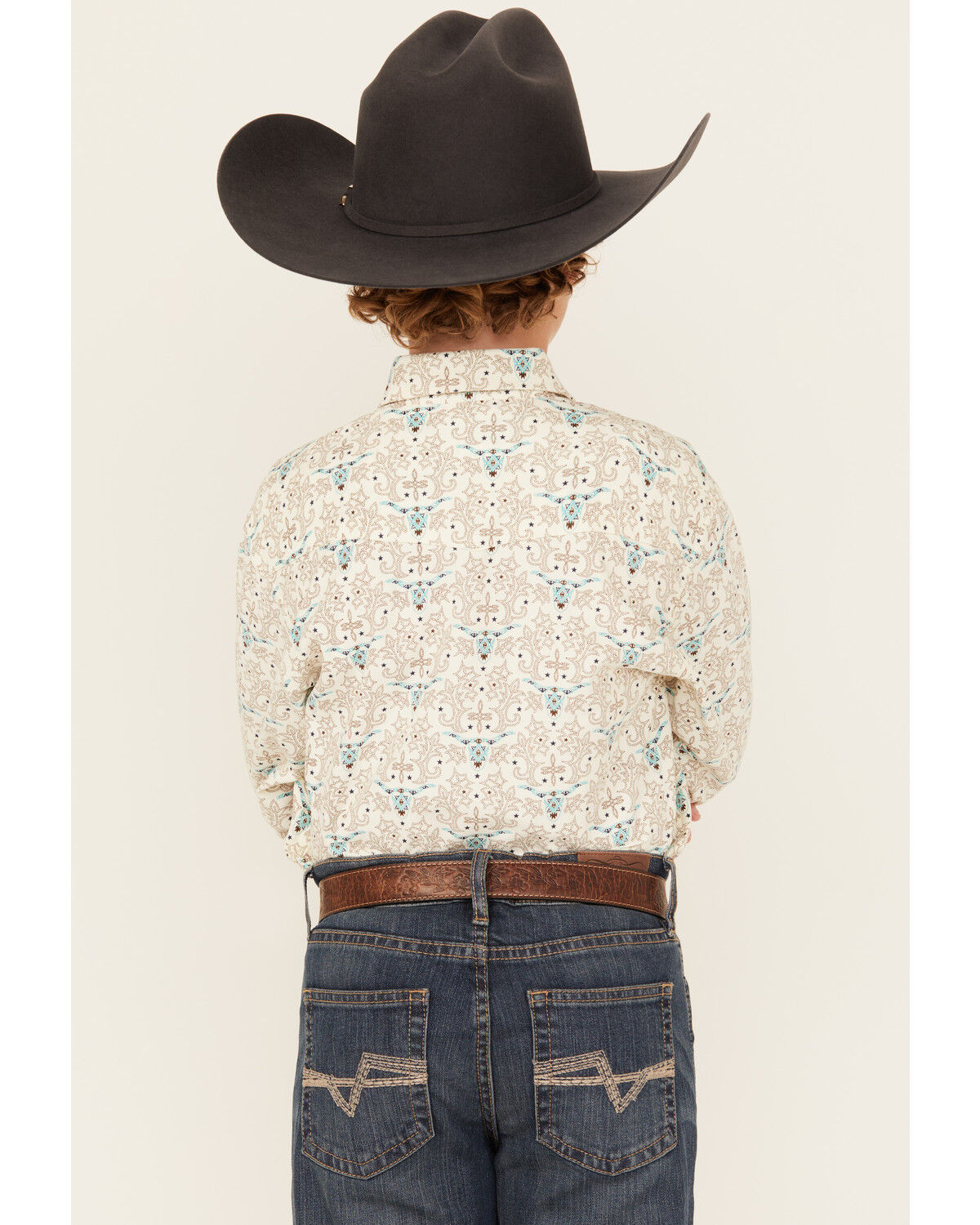 Rough Stock by Panhandle Boys' Steer Head Printed Long Sleeve Pearl Snap Western Shirt