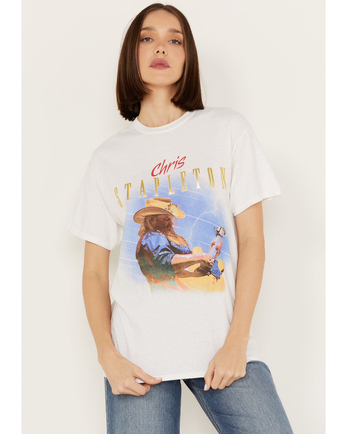 Merch Traffic Women's Chris Stapleton Metallic Oversized Short Sleeve Graphic Tee