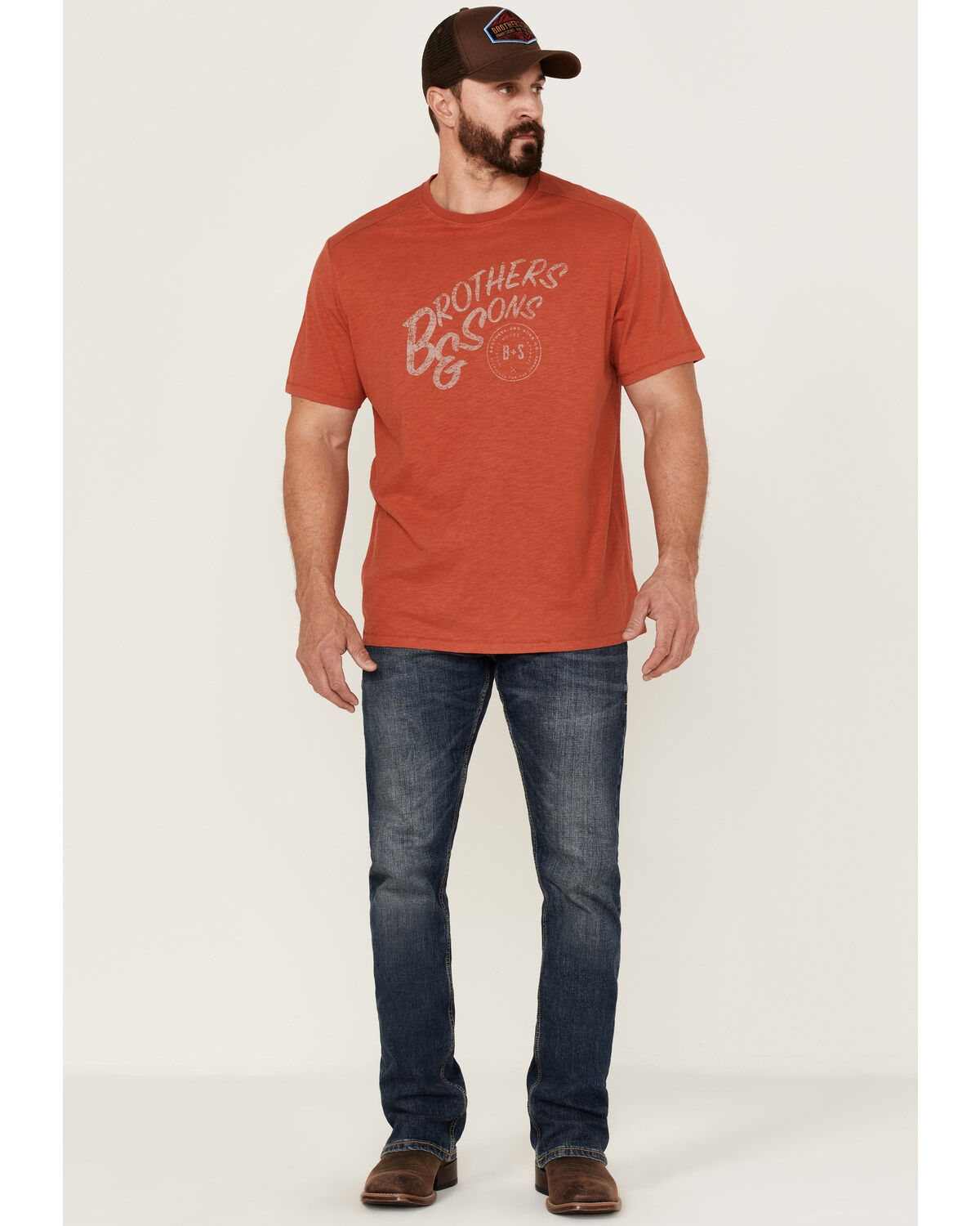 Brothers and Sons Men's Mercantile Light Red Weathered Slub Graphic Short Sleeve T-Shirt