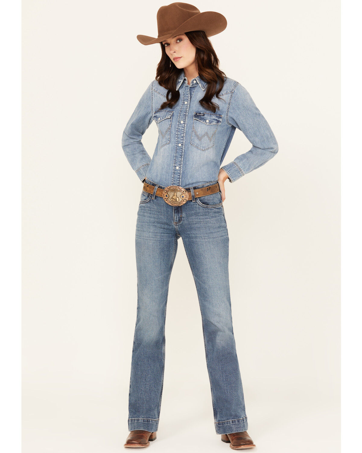 Wrangler Retro Women's Medium Wash Iris Mid Rise Trouser Stretch Denim Jeans