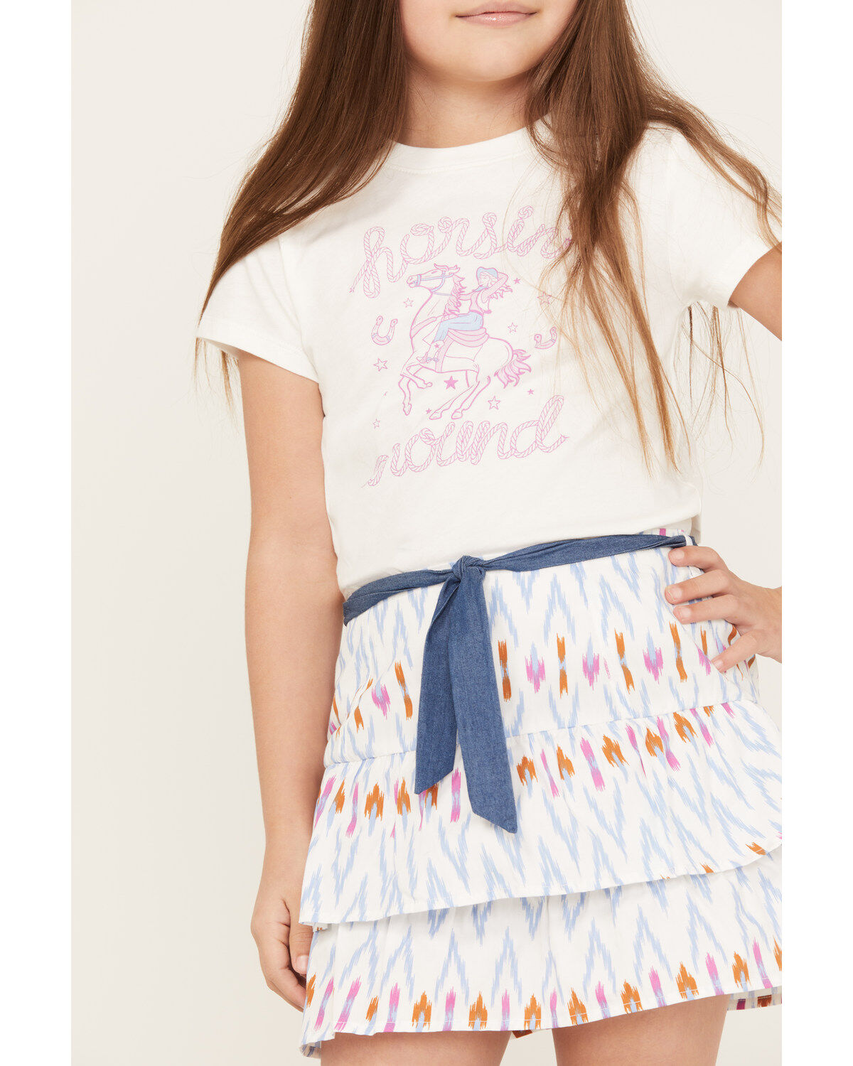 Shyanne Girls' Printed Skirt Set - Printed Skirt with Graphic Tee