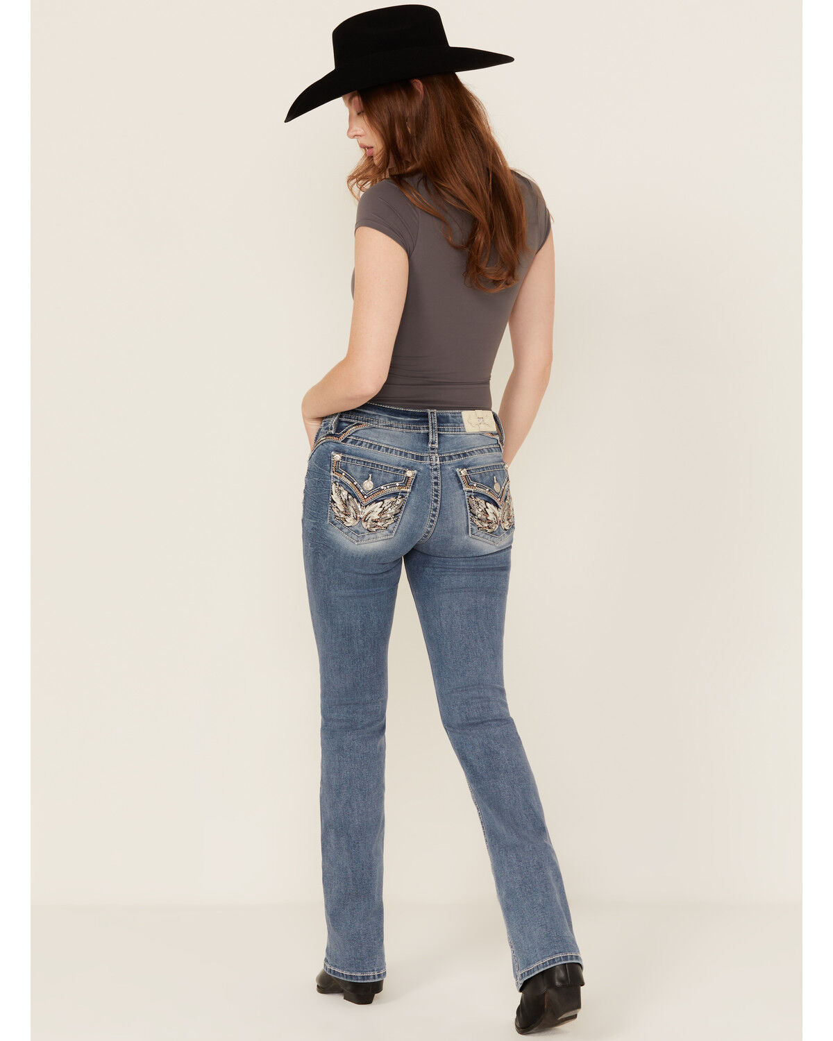 Miss Me Women's Medium Wash Wing Embroidered Bootcut Stretch Jeans