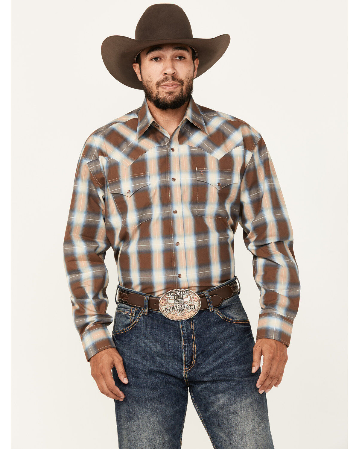 Stetson Men's Plaid Print Long Sleeve Pearl Snap Western Shirt