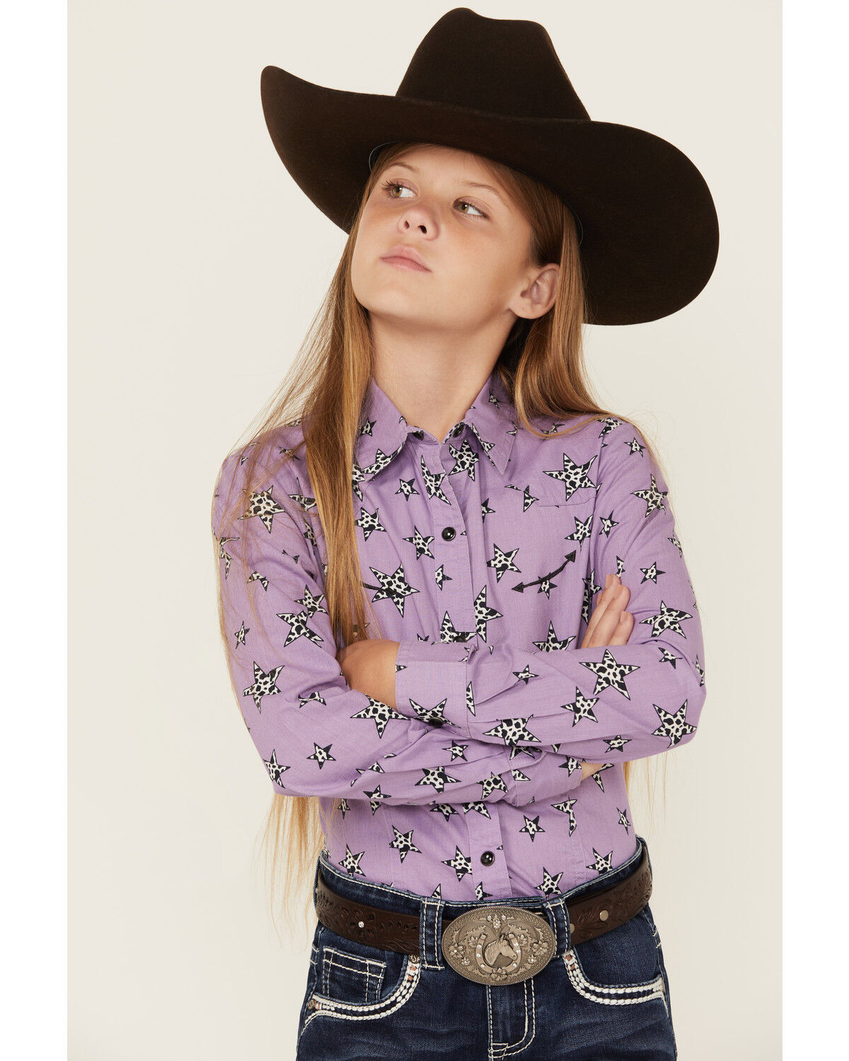 Cruel Girl Girls' Star Print Long Sleeve Snap Western Shirt