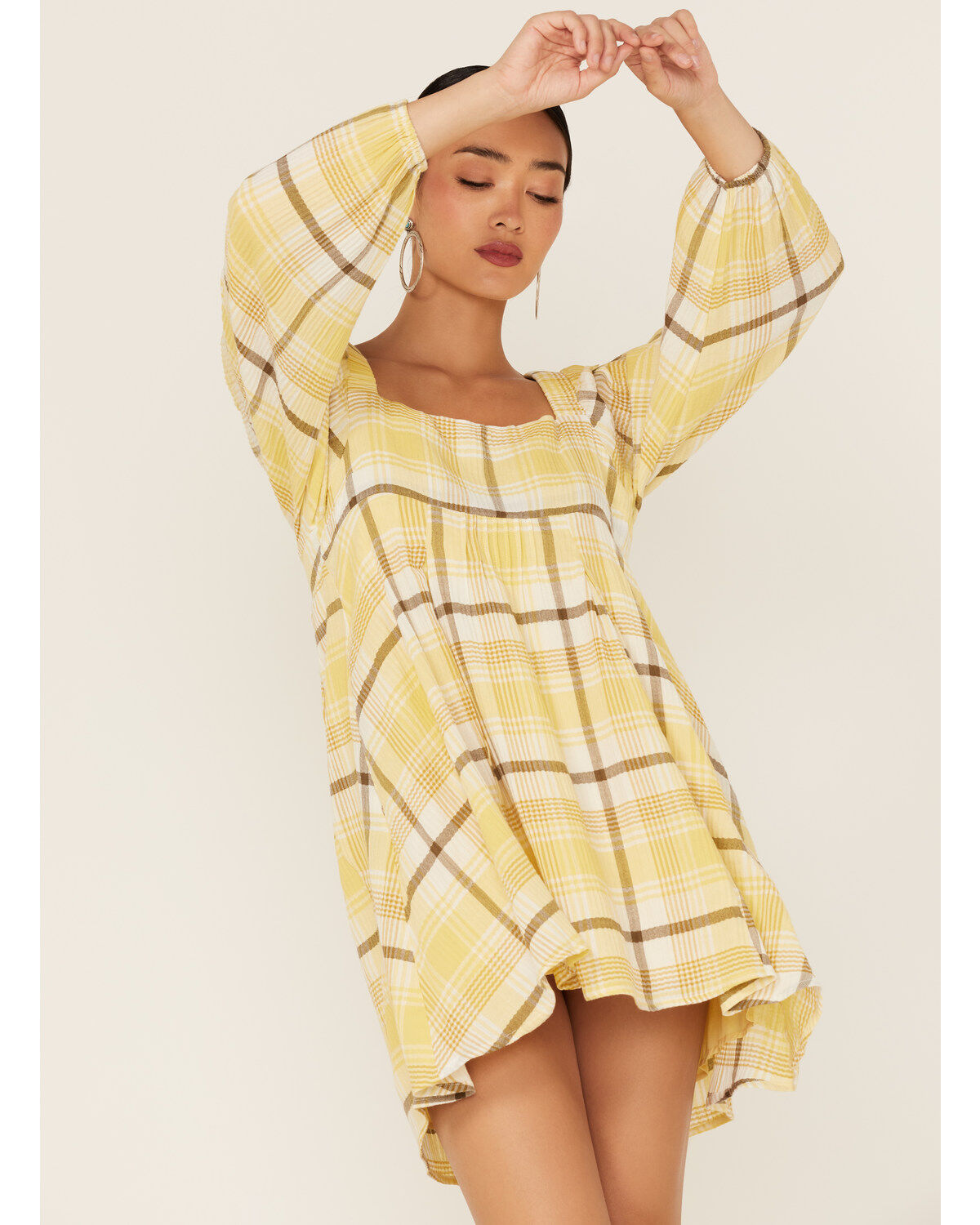 Miss Me Women's Plaid Print Babydoll Mini Dress