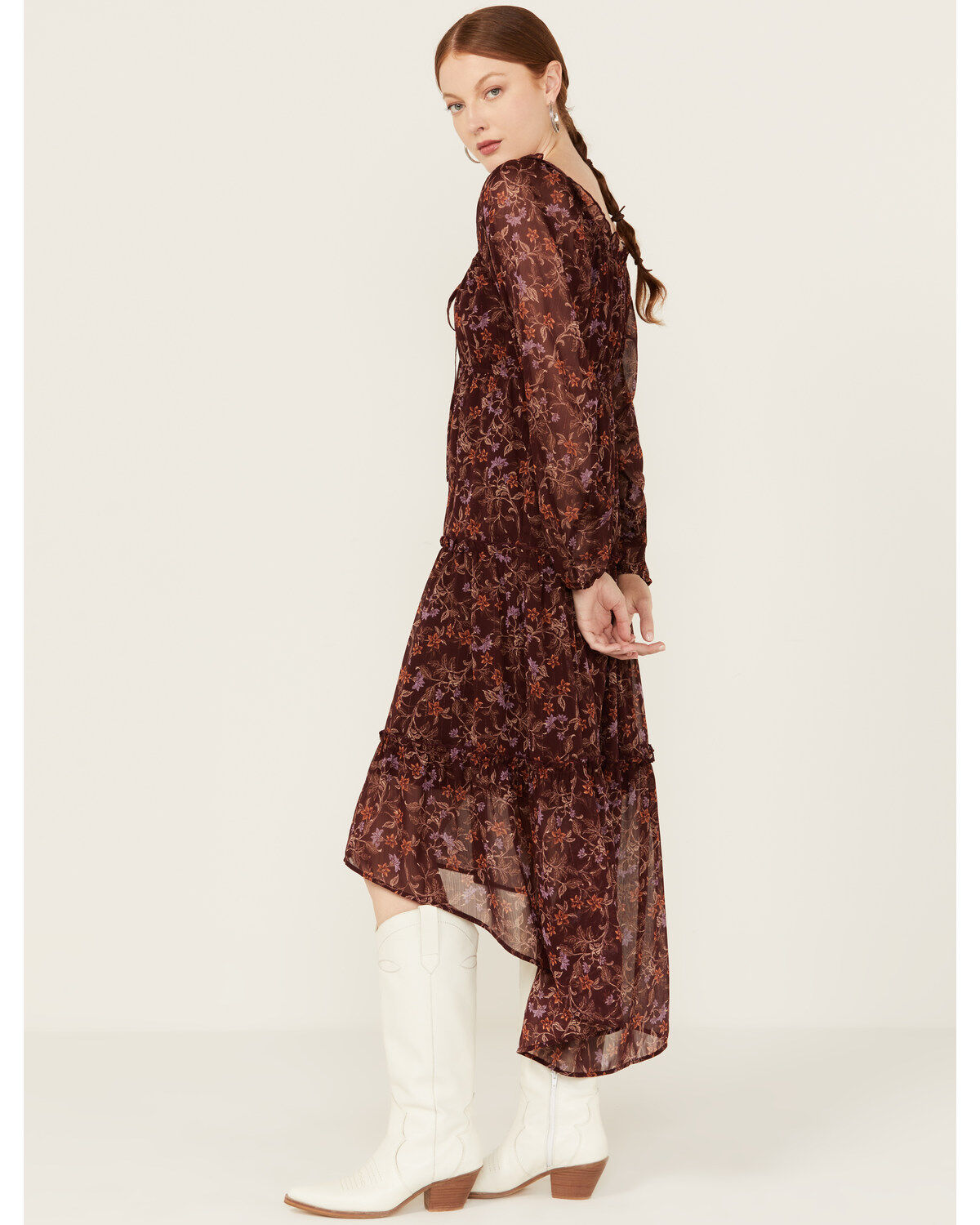 Wild Moss Women's Floral Print Long Sleeve Mini Dress