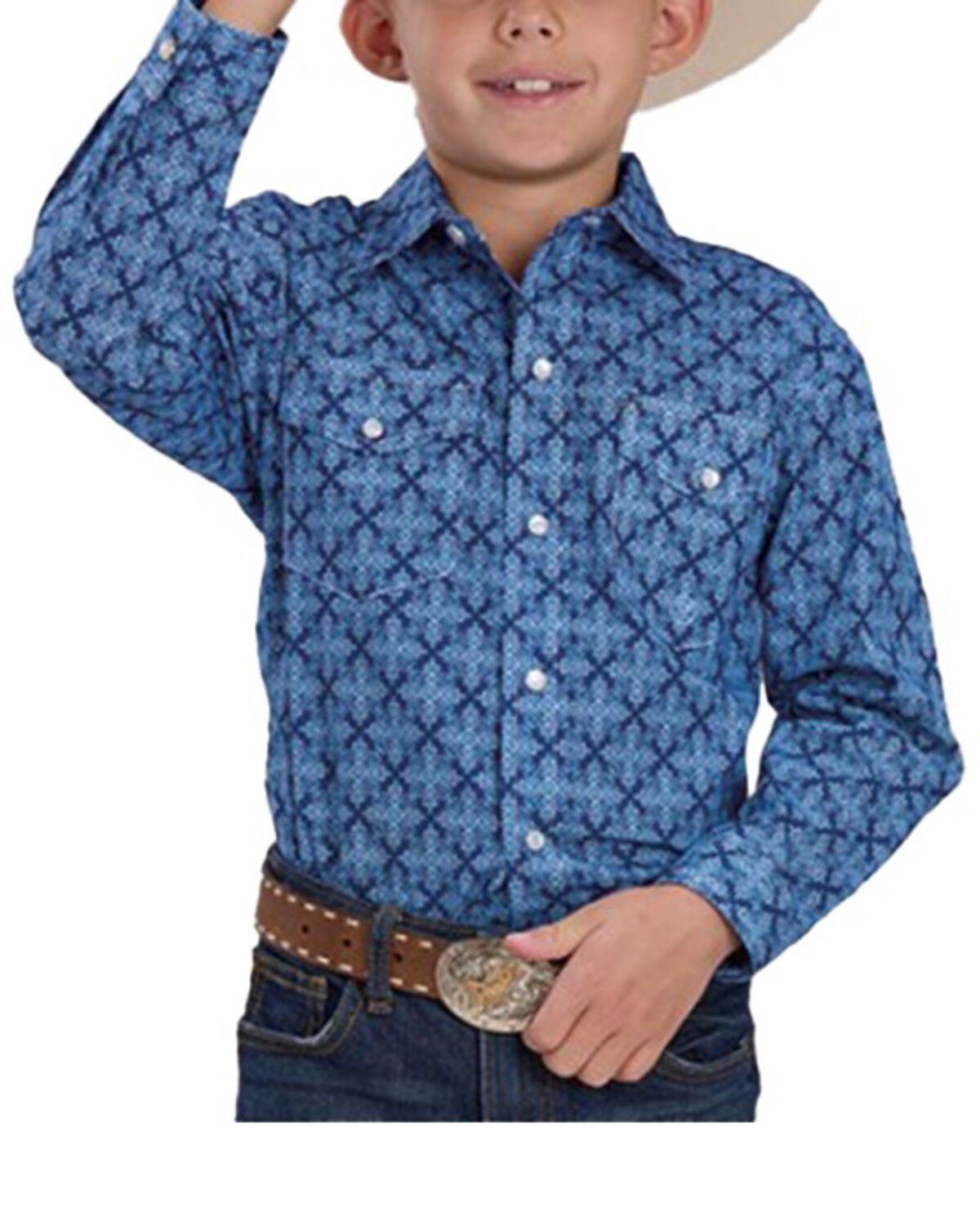 Roper Boys' Medallion Print Short Sleeve Snap Western Shirt