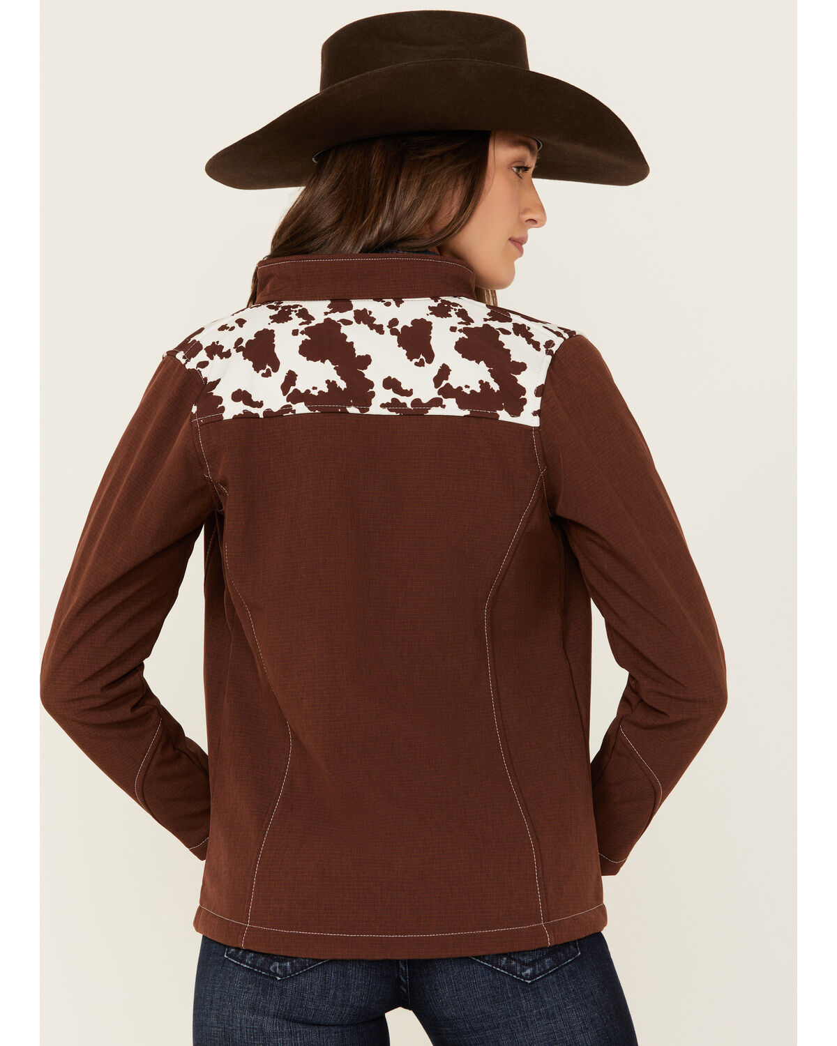 Cowgirl Hardware Women's Cow Print Yoke Softshell Jacket