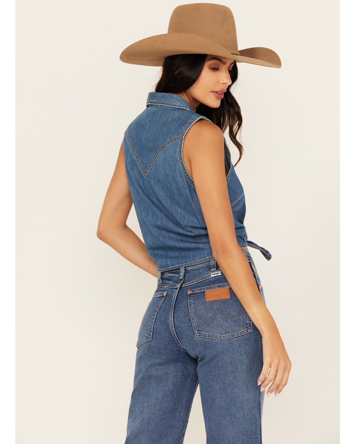 Wrangler Retro Women's Dark Wash Tie-Front Sleeveless Snap Western Shirt