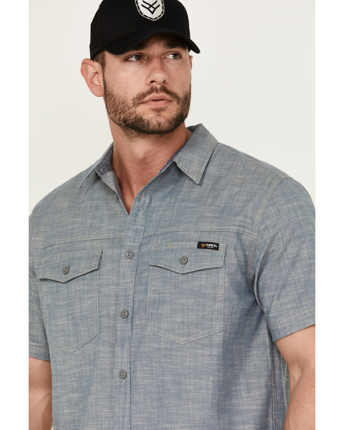 Hawx Men's Chambray Short Sleeve Button-Down Stretch Work Shirt - Tall