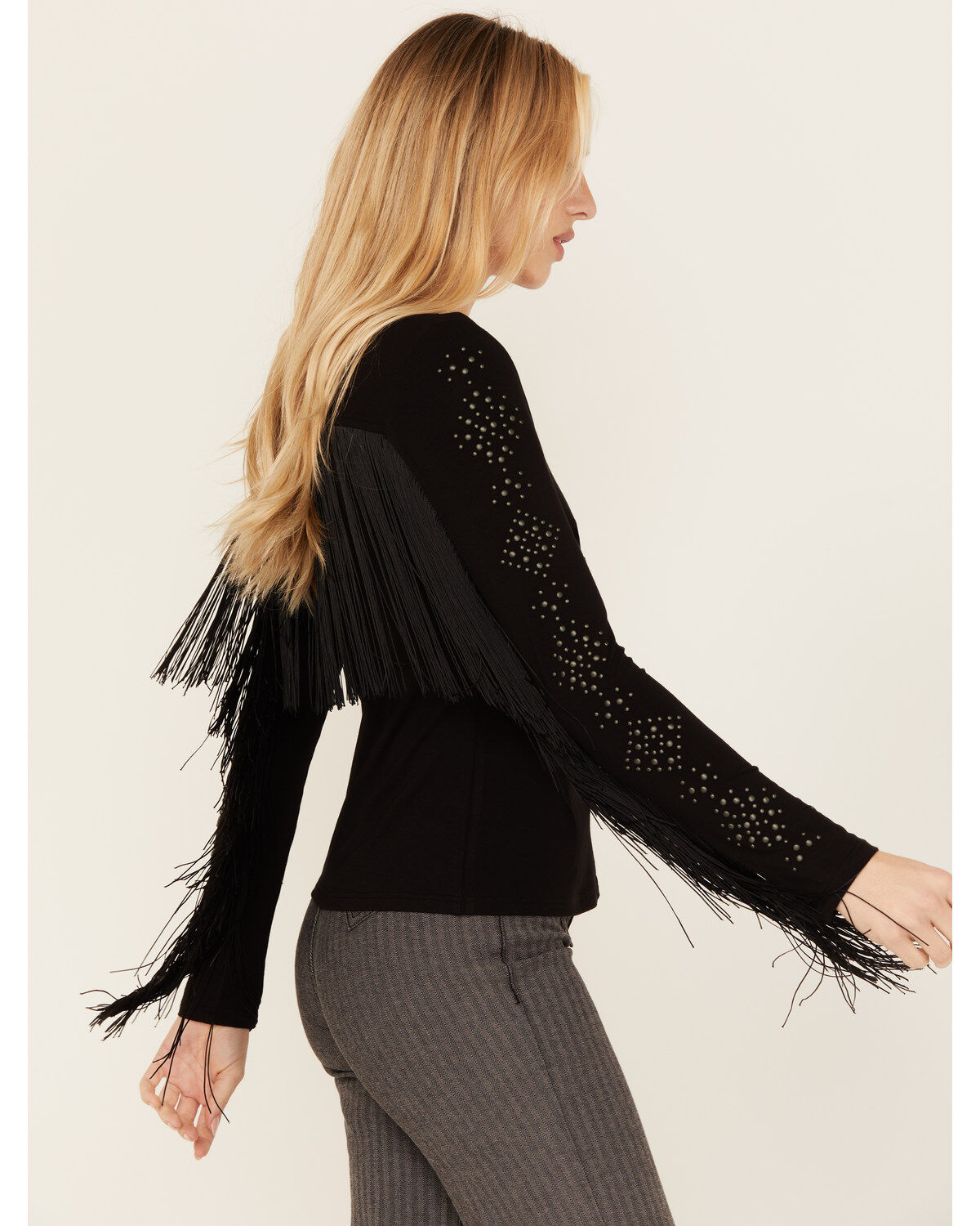 Idyllwind Women's Doris Studded Fringe Long Sleeve Top
