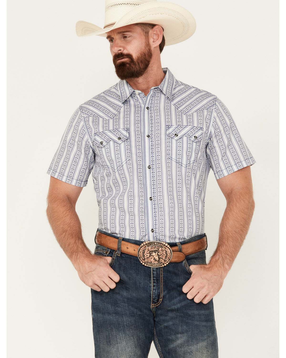 Cody James Men's Main Line Striped Short Sleeve Snap Western Shirt