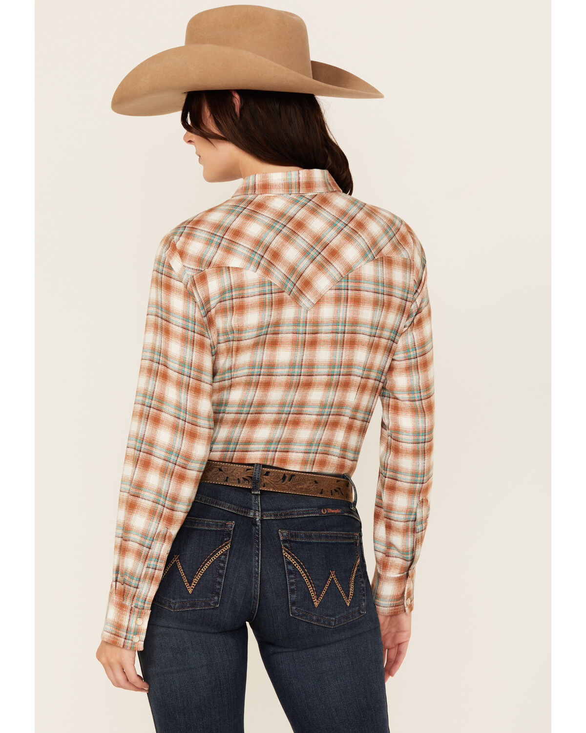 Wrangler Women's Plaid Print Long Sleeve Pearl Snap Western Shirt