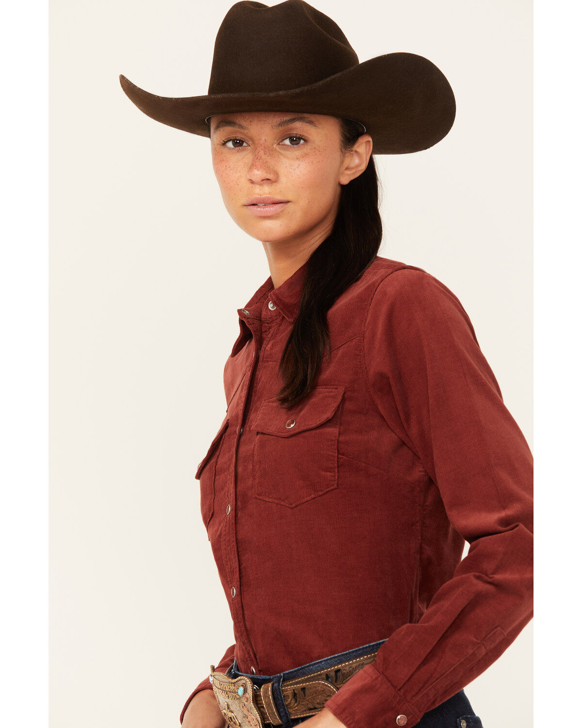 Shyanne Women's Maplewood Long Sleeve Pearl Snap Corduroy Shirt