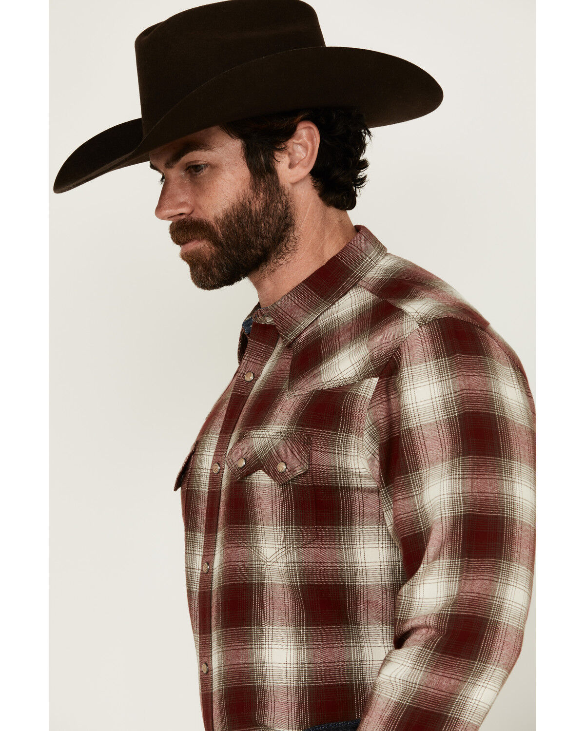 Moonshine Spirit Men's Vino Plaid Print Long Sleeve Snap Western Shirt