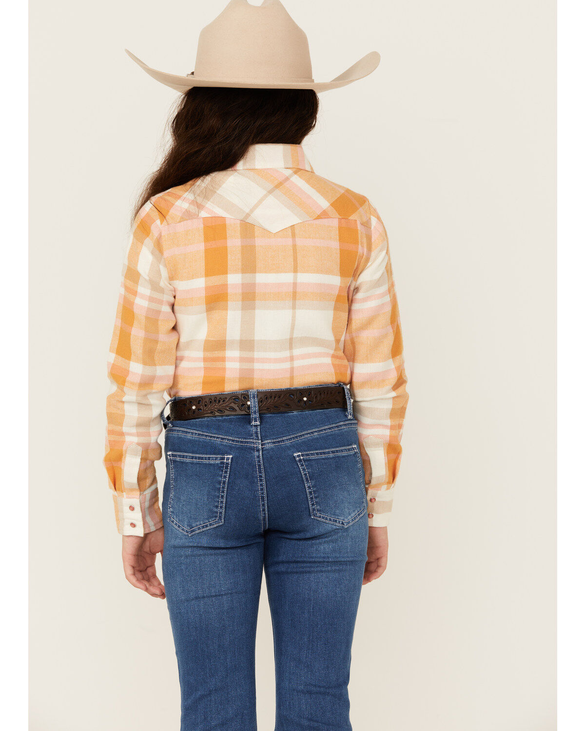 Shyanne Girls' Oak Plaid Print Long Sleeve Pearl Snap Flannel Shirt