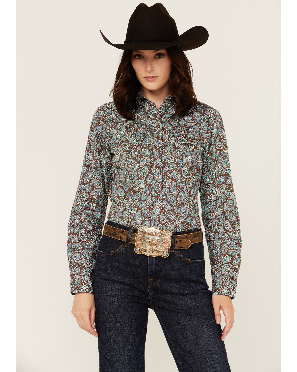Roper Women's Paisley Print Long Sleeve Pearl Snap Western Shirt