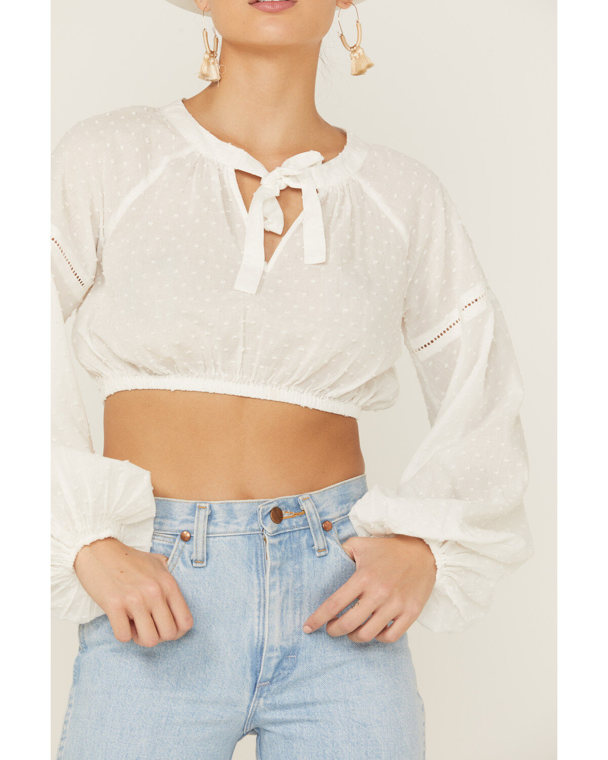 Shyanne Women's Swiss Dot Keyhole Crop Top