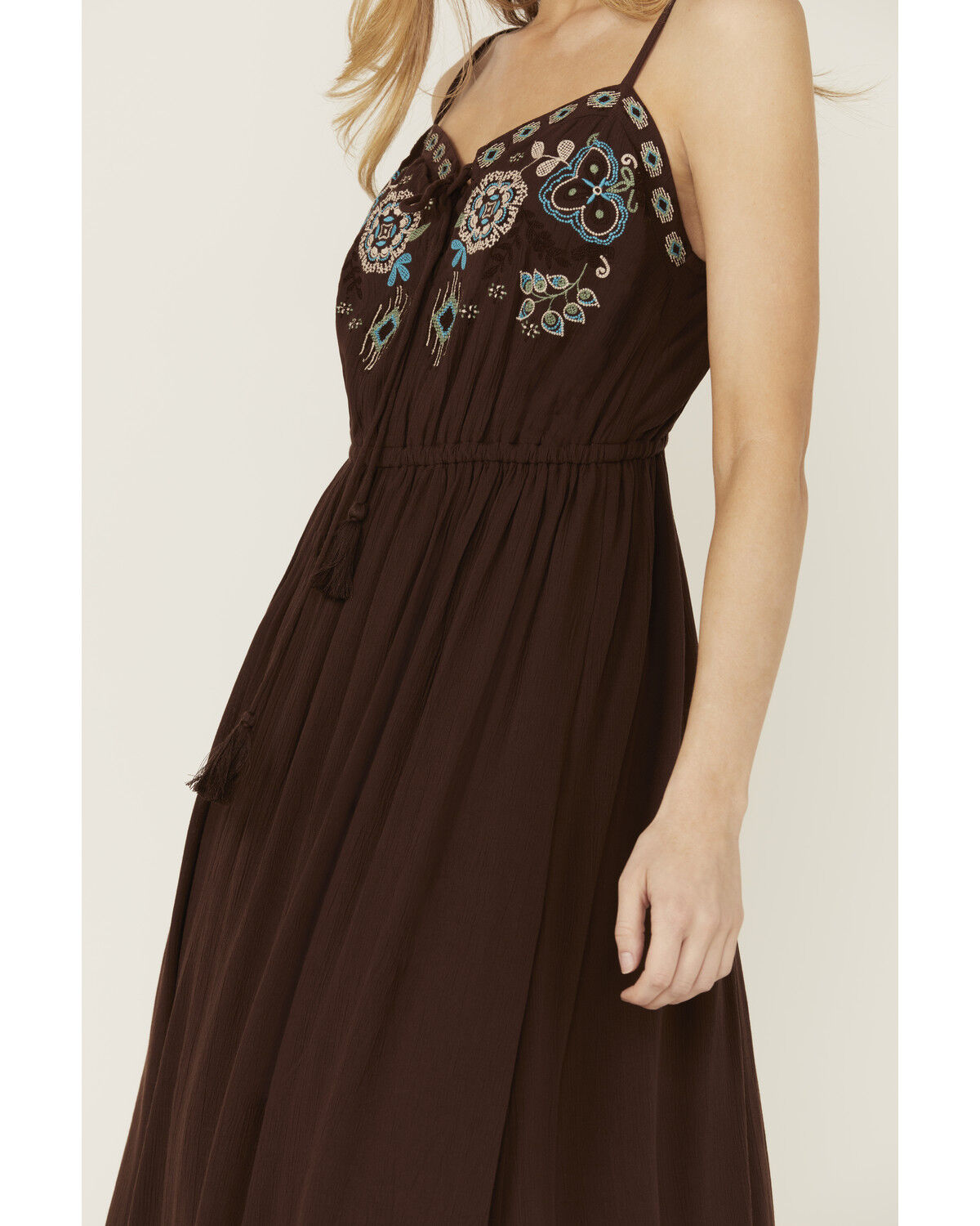 Shyanne Women's Embroidered Tie Front Midi Dress