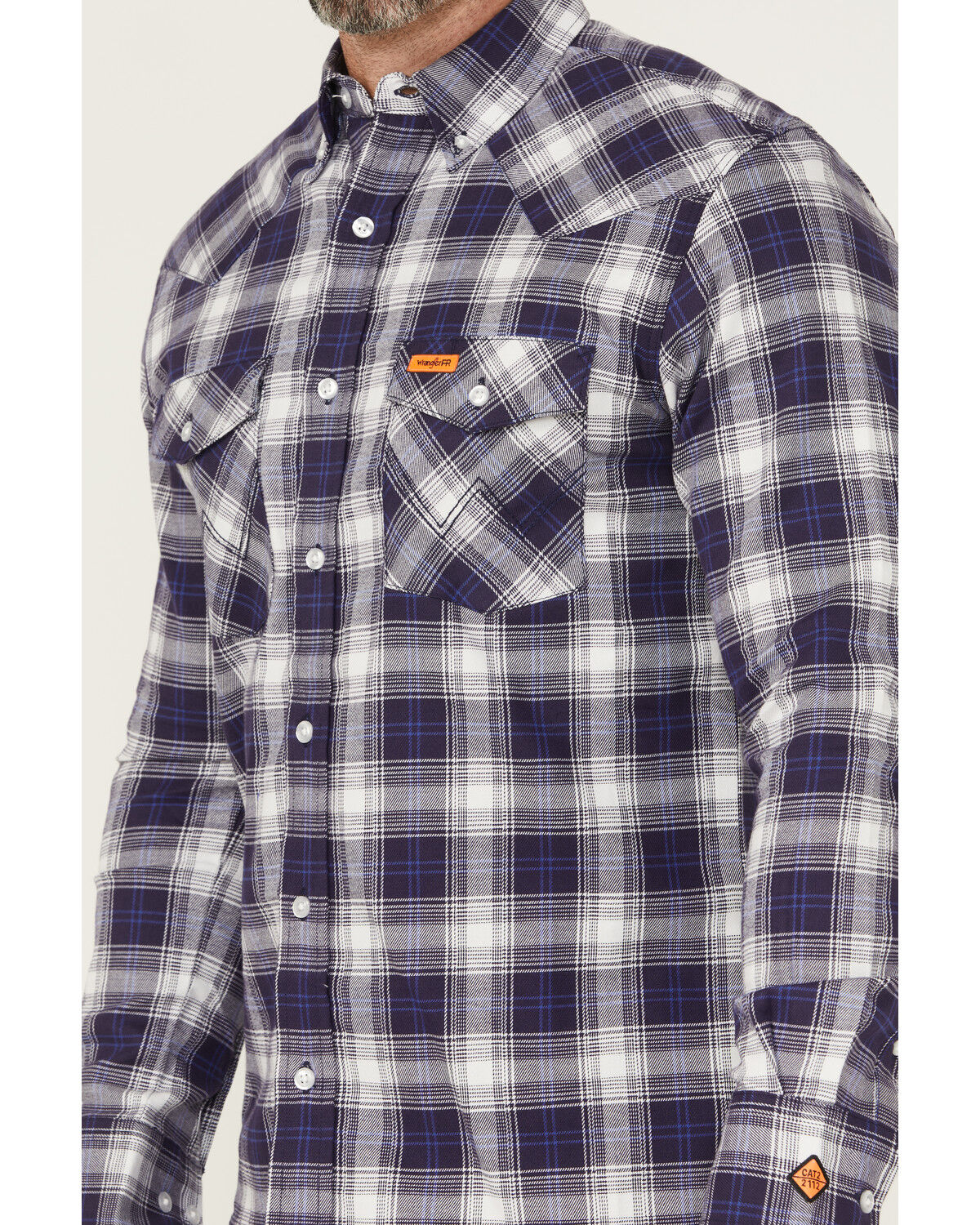 Wrangler Men's FR Plaid Print Long Sleeve Button-Down Work Shirt