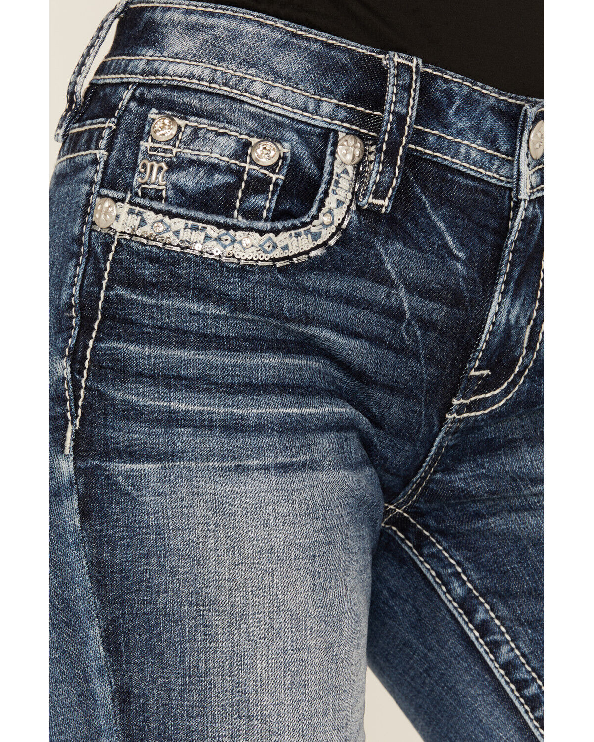 Miss Me Women's Medium Wash Embroidered Bootcut Stretch Denim Jeans