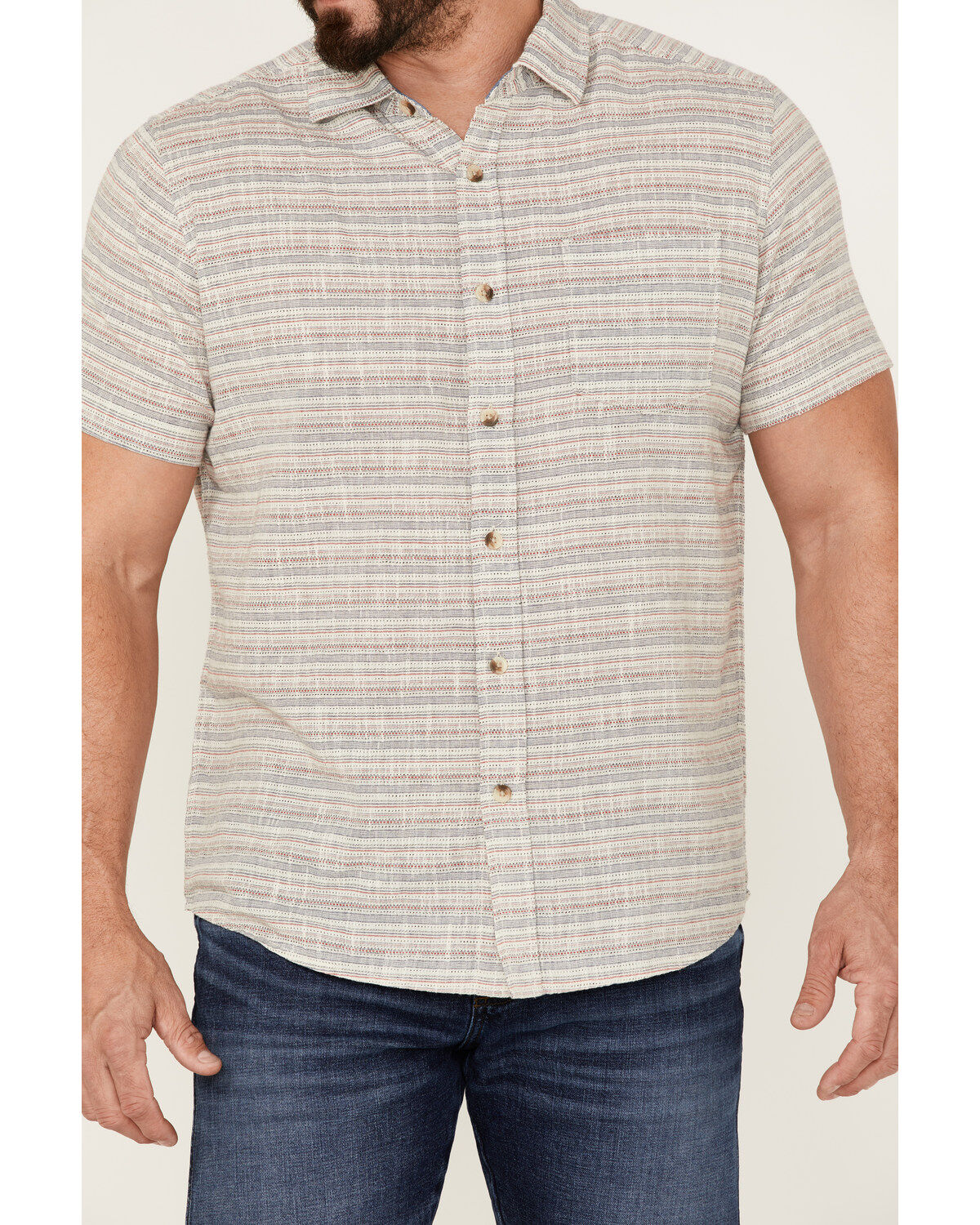 North River Men's Dobby Horizontal Stripe Short Sleeve Button Down Western Shirt
