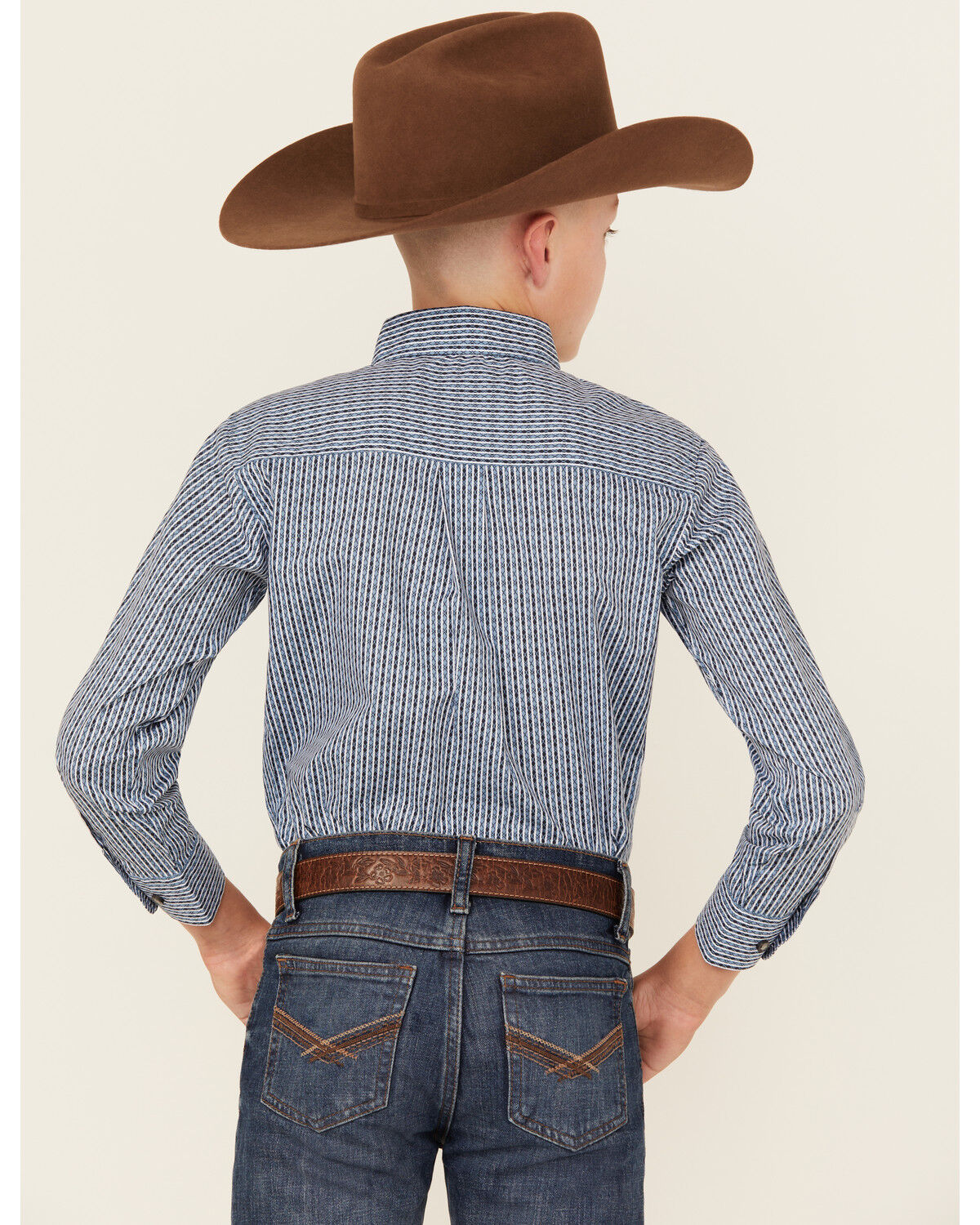 Wrangler Boys' Striped Long Sleeve Button-Down Western Shirt