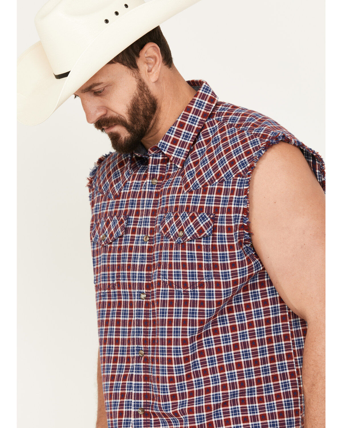 Cody James Men's Plaid Stars Bubba Sleeveless Western Shirt