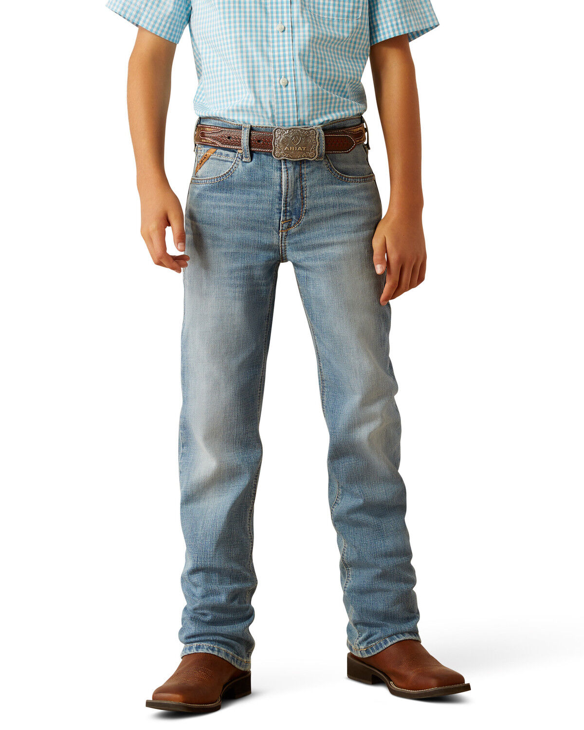 Ariat Boys' B4 Jones Light Wash Relaxed Bootcut Stretch Denim Jeans