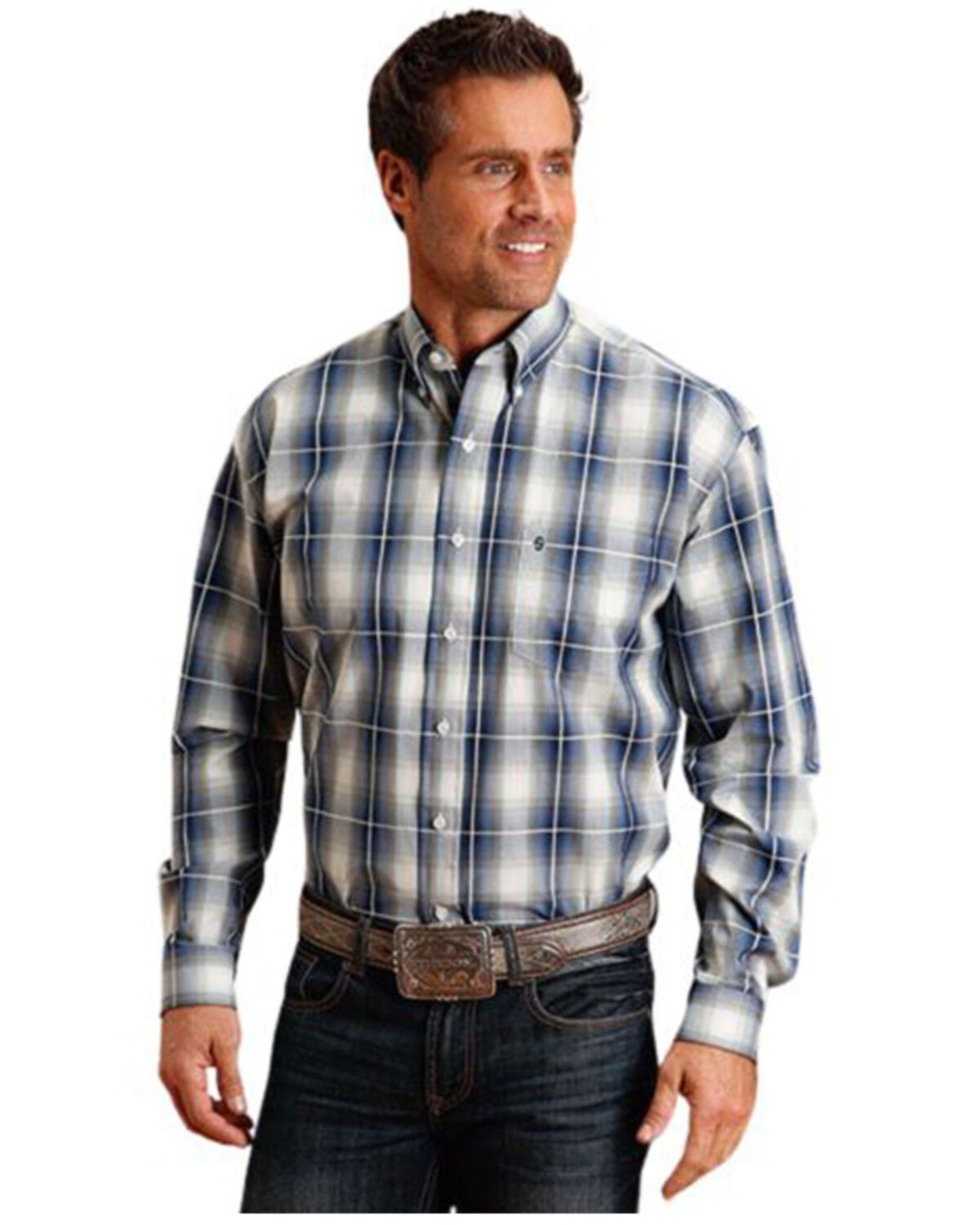 Stetson Men's Plaid Print Long Sleeve Button-Down Western Shirt