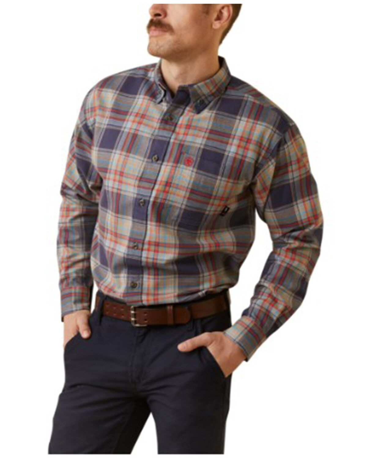 Ariat Men's FR Kane Plaid Print Long Sleeve Button-Down Work Shirt