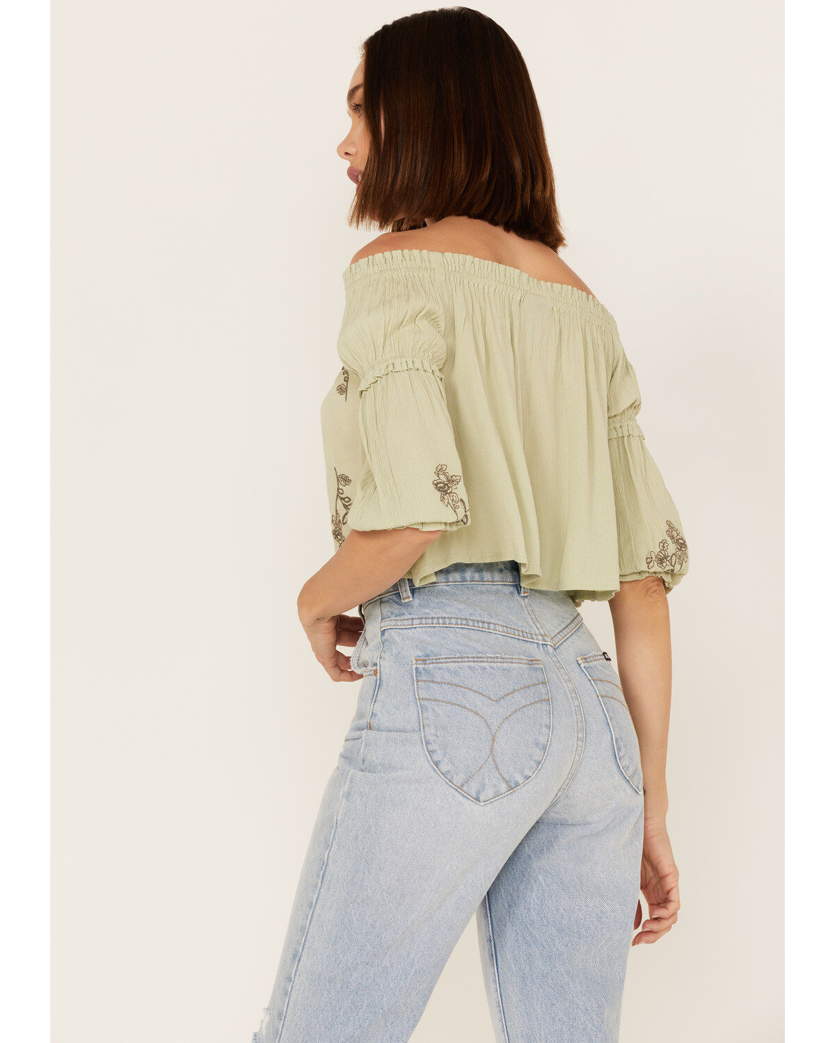 Shyanne Women's Floral Embroidered Off Shoulder Crop Top