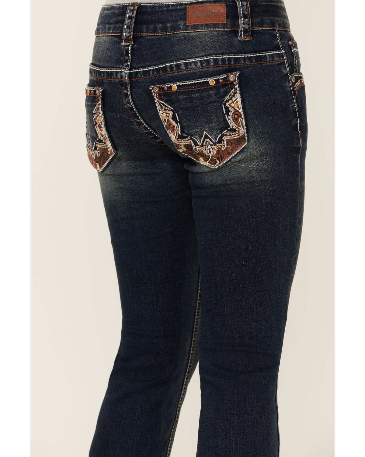 Shyanne Girls' Medium Wash Cowhide Pocket Bootcut Stretch Denim Jeans