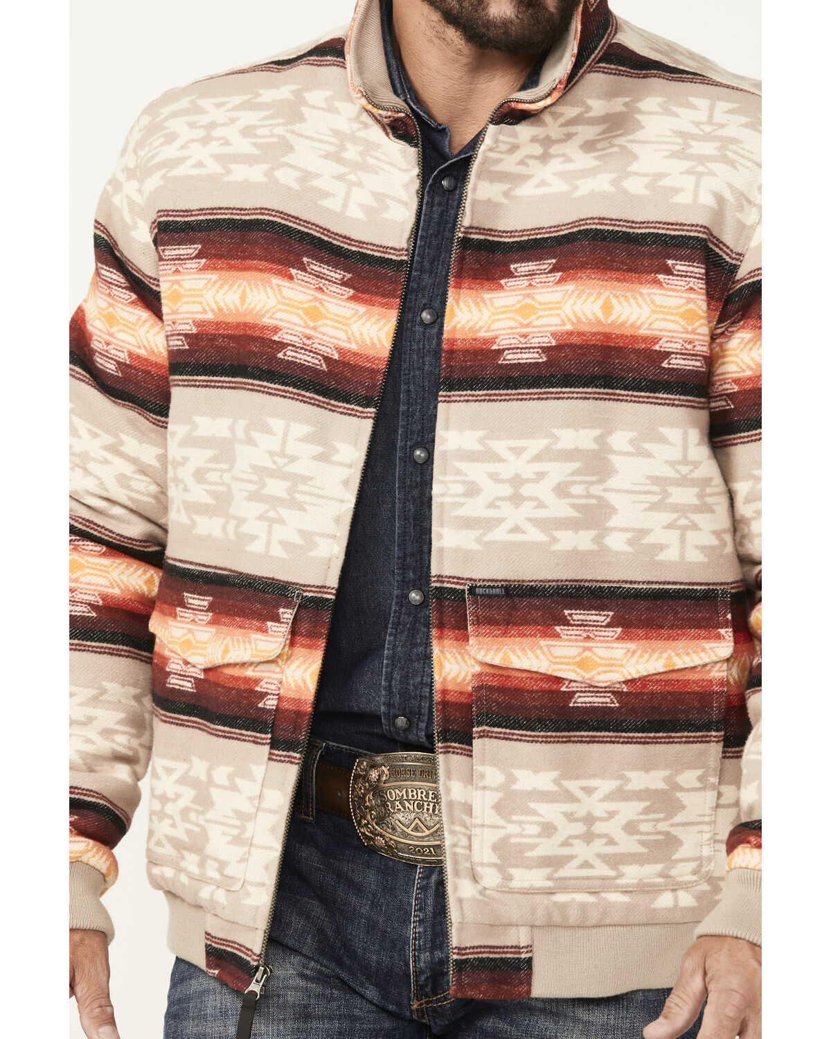 Rock & Roll Denim Men's Bomber Southwestern Striped Zip Jacket