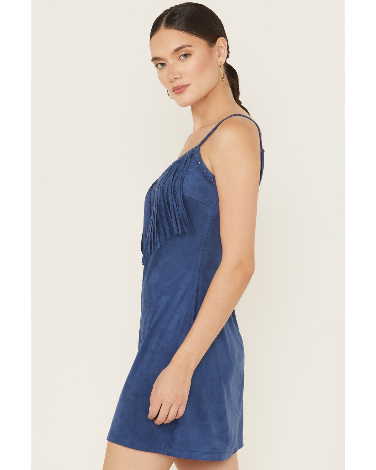 Idyllwind Women's Faux Suede Studded Fringe Sleeveless Mini Dress