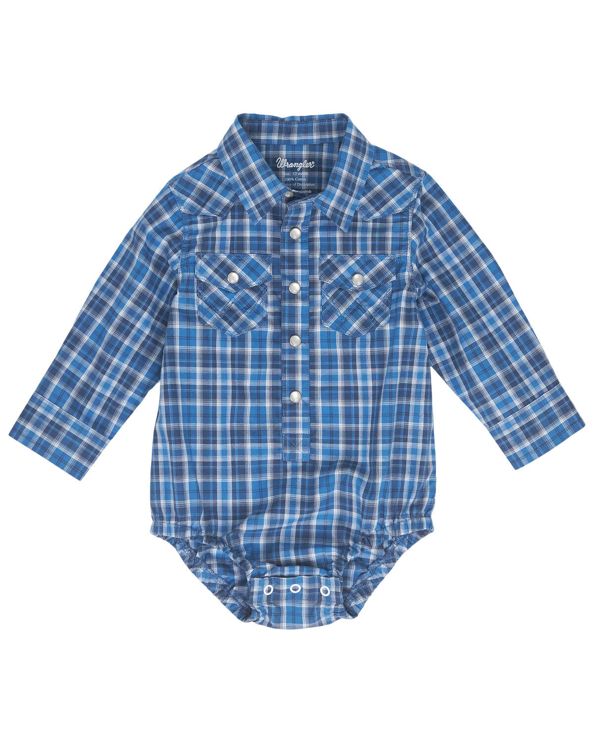 Wrangler Infant Boys' Plaid Print Long Sleeve Pearl Snap Onesie