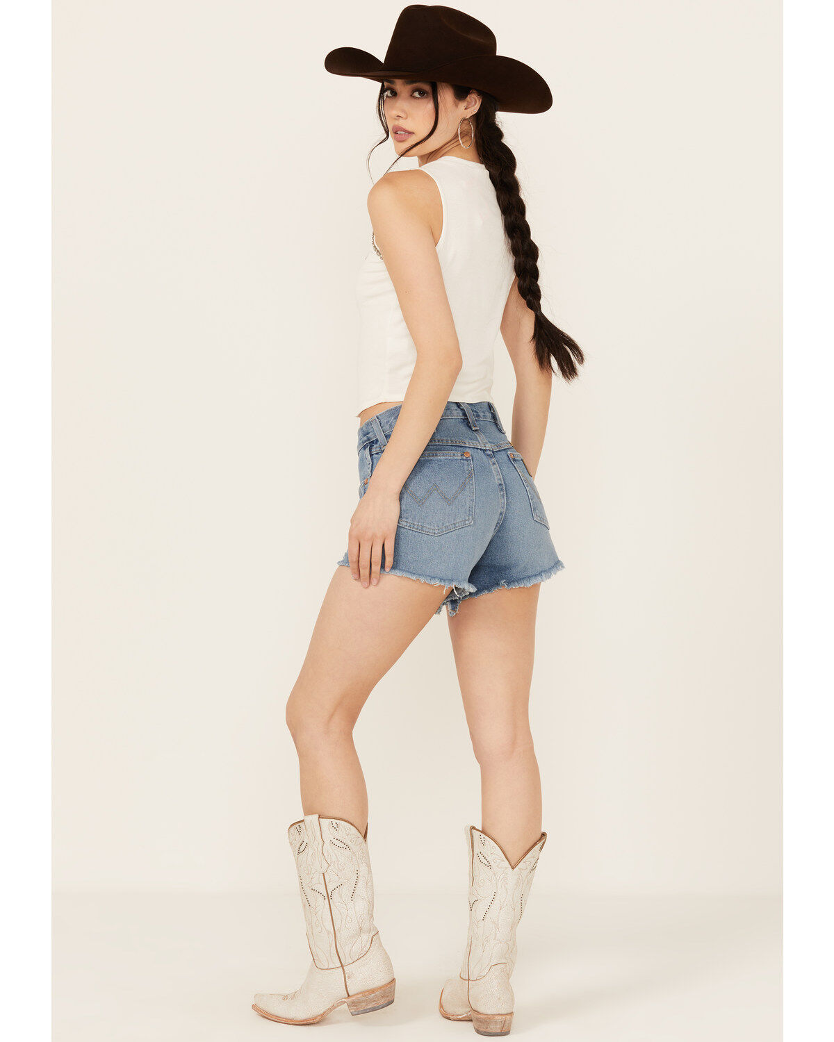 Wrangler Women's Off Shore Medium Wash High Rise Reworked Cut Off Denim Shorts