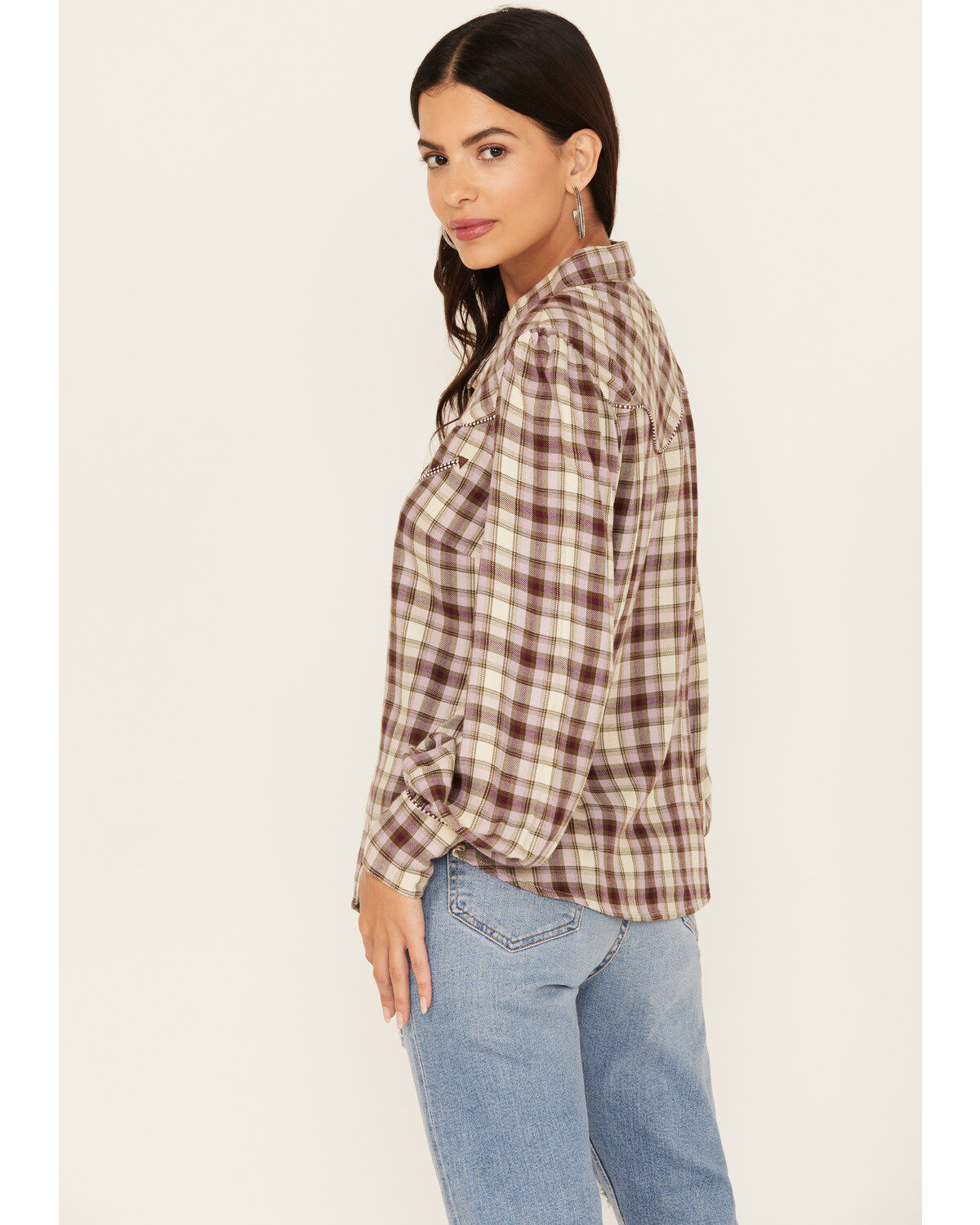 Shyanne Women's Plaid Print Long Sleeve Button-Down Western Shirt