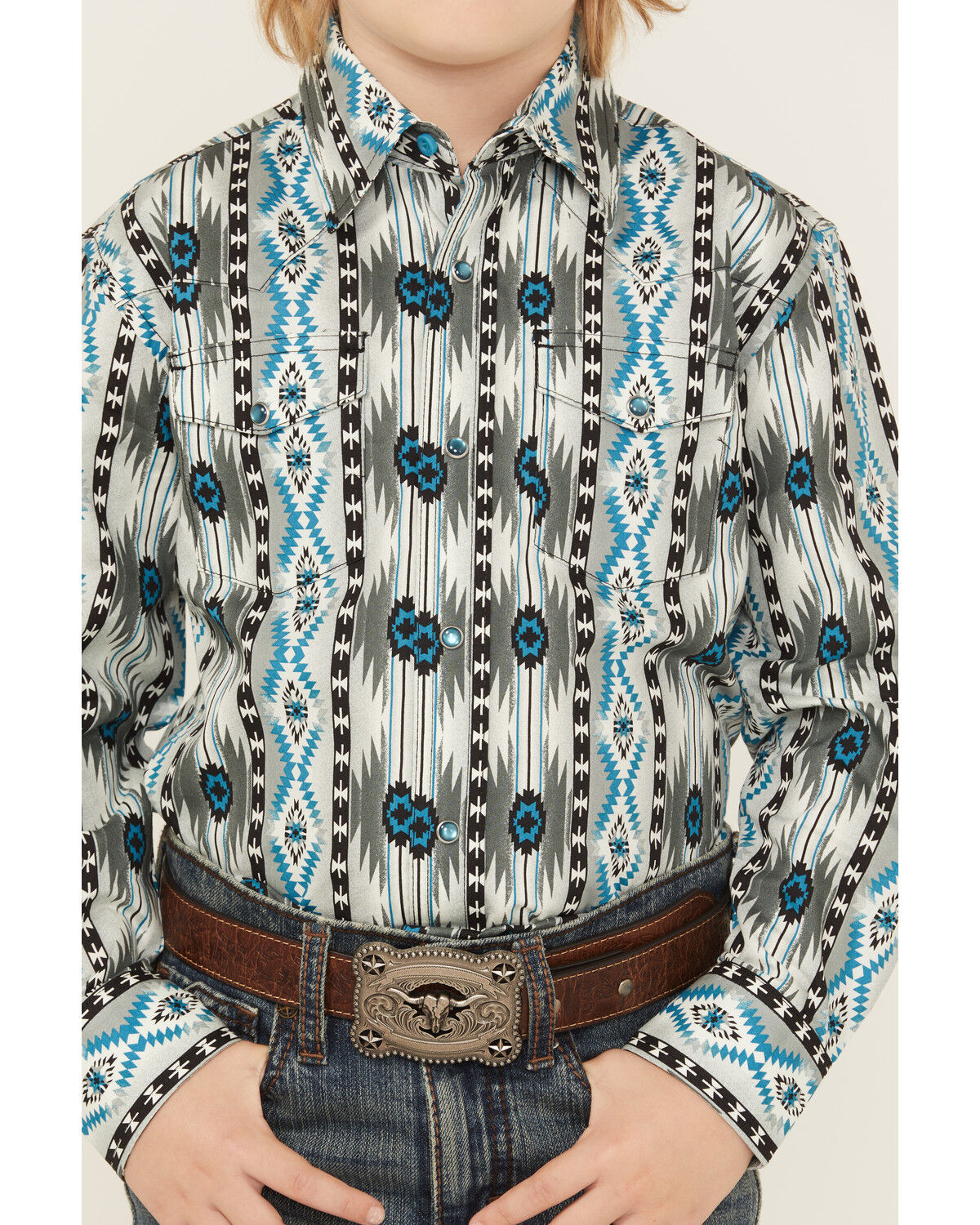 Wrangler Boys' Checotah Southwestern Print Long Sleeve Snap Western Shirt