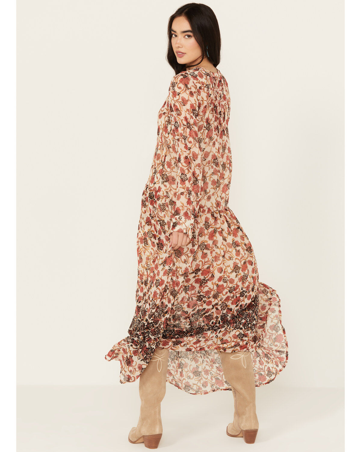 Free People Women's See It Through Floral Long Sleeve Maxi Dress